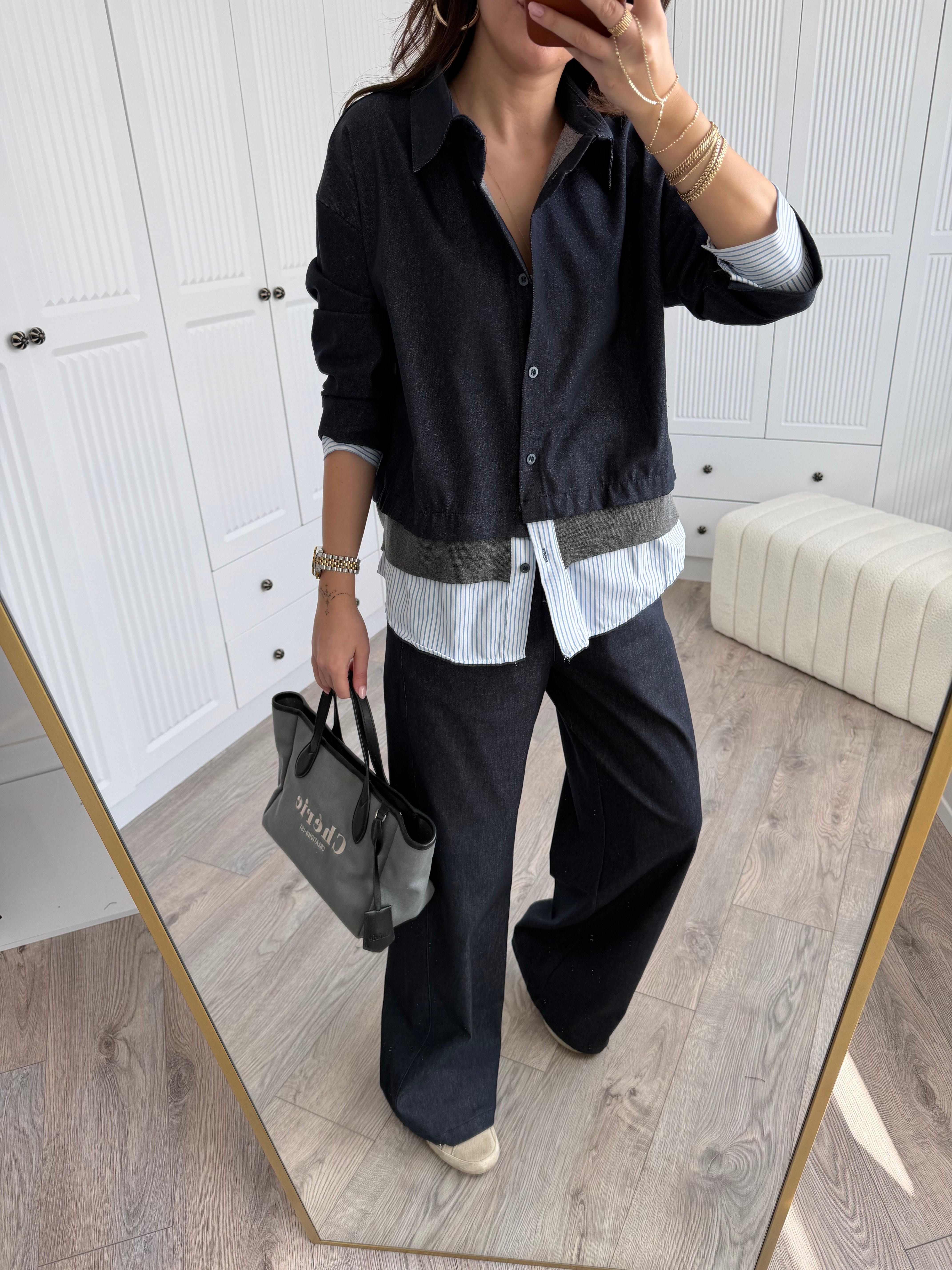 Marka Model Lacivert Poplin Garnili Likralı Jean Takım