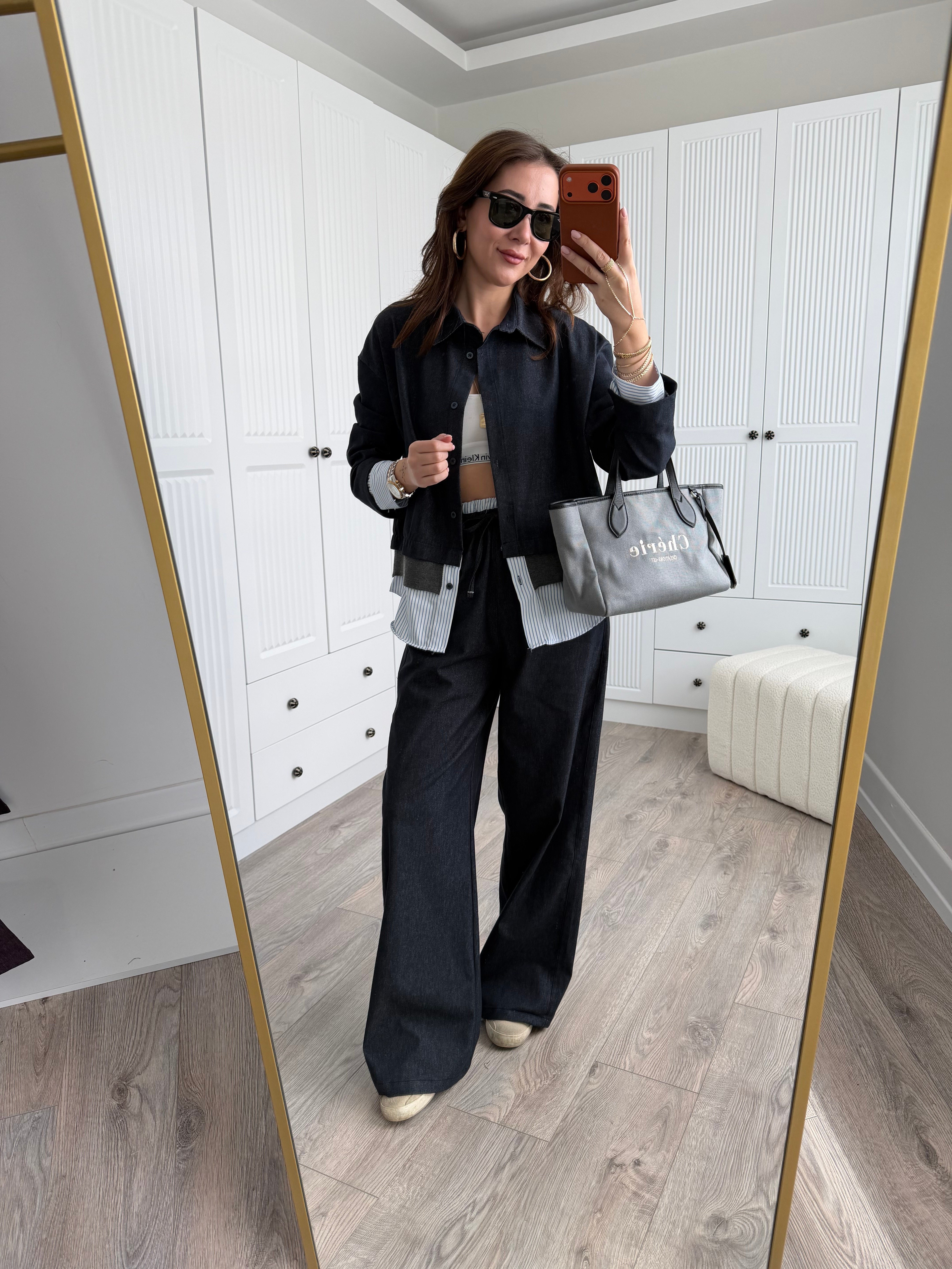 Marka Model Lacivert Poplin Garnili Likralı Jean Takım
