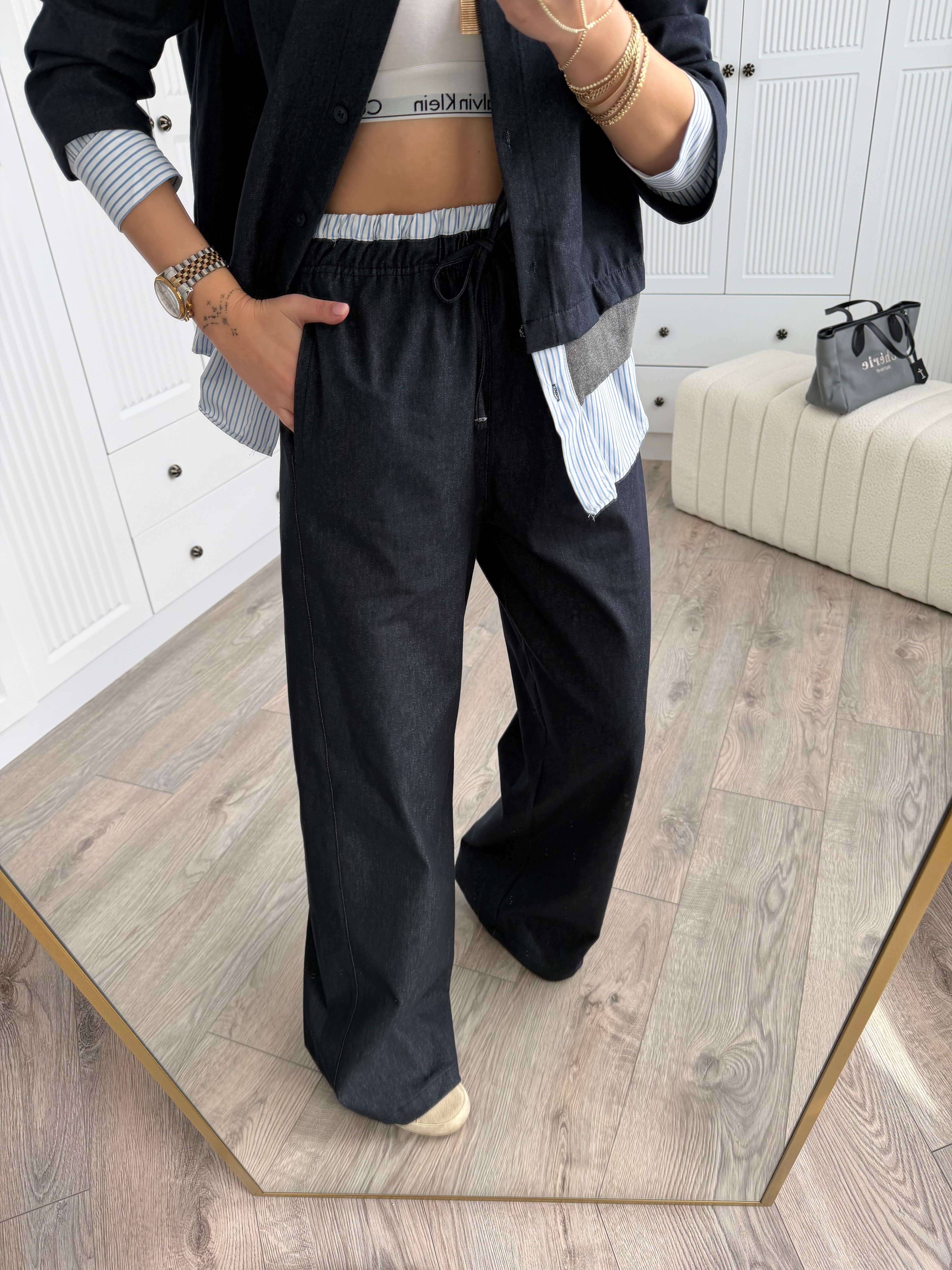 Marka Model Lacivert Poplin Garnili Likralı Jean Takım
