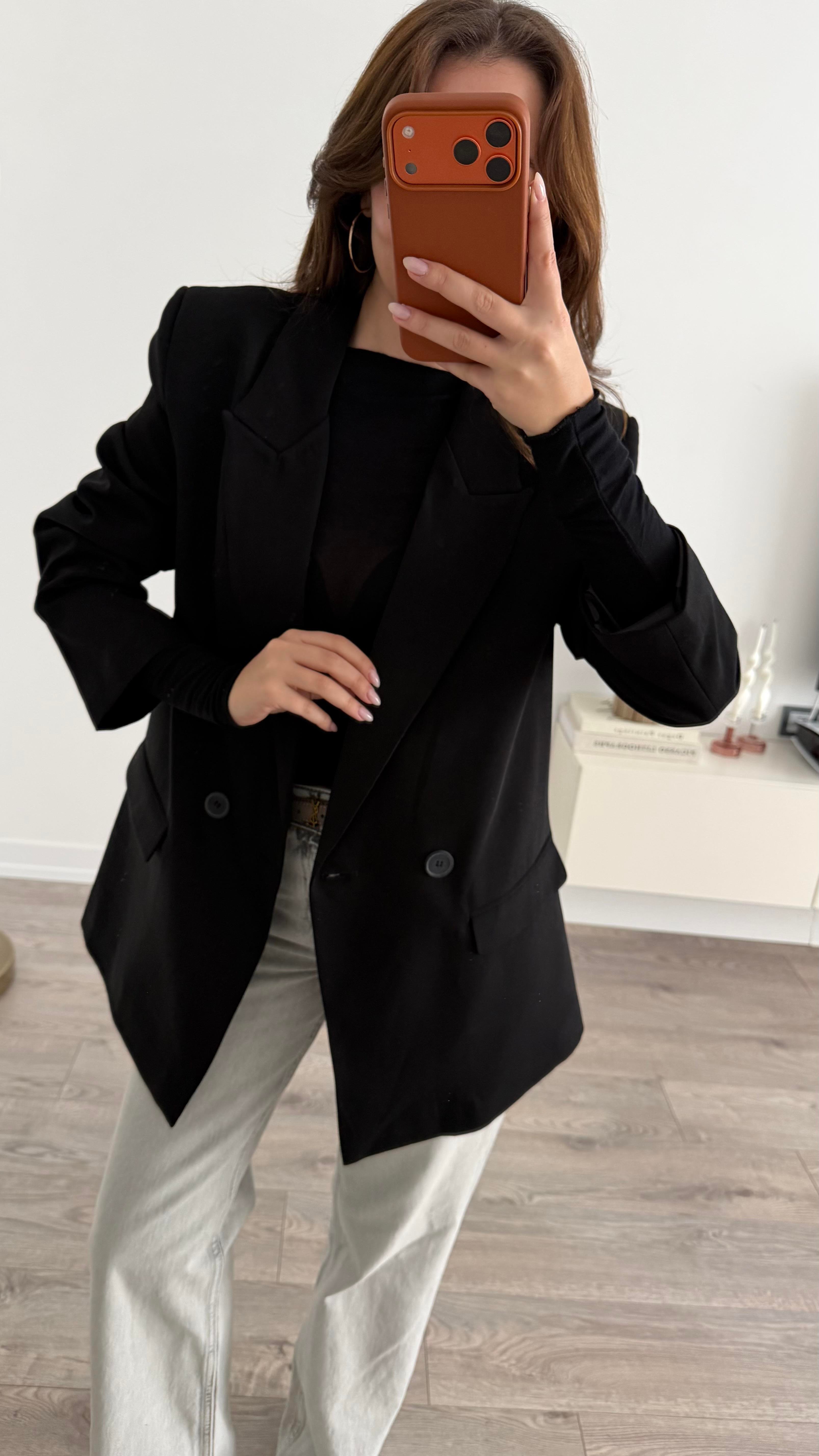 Massmo Siyah Blazer Düğmeli Ceket