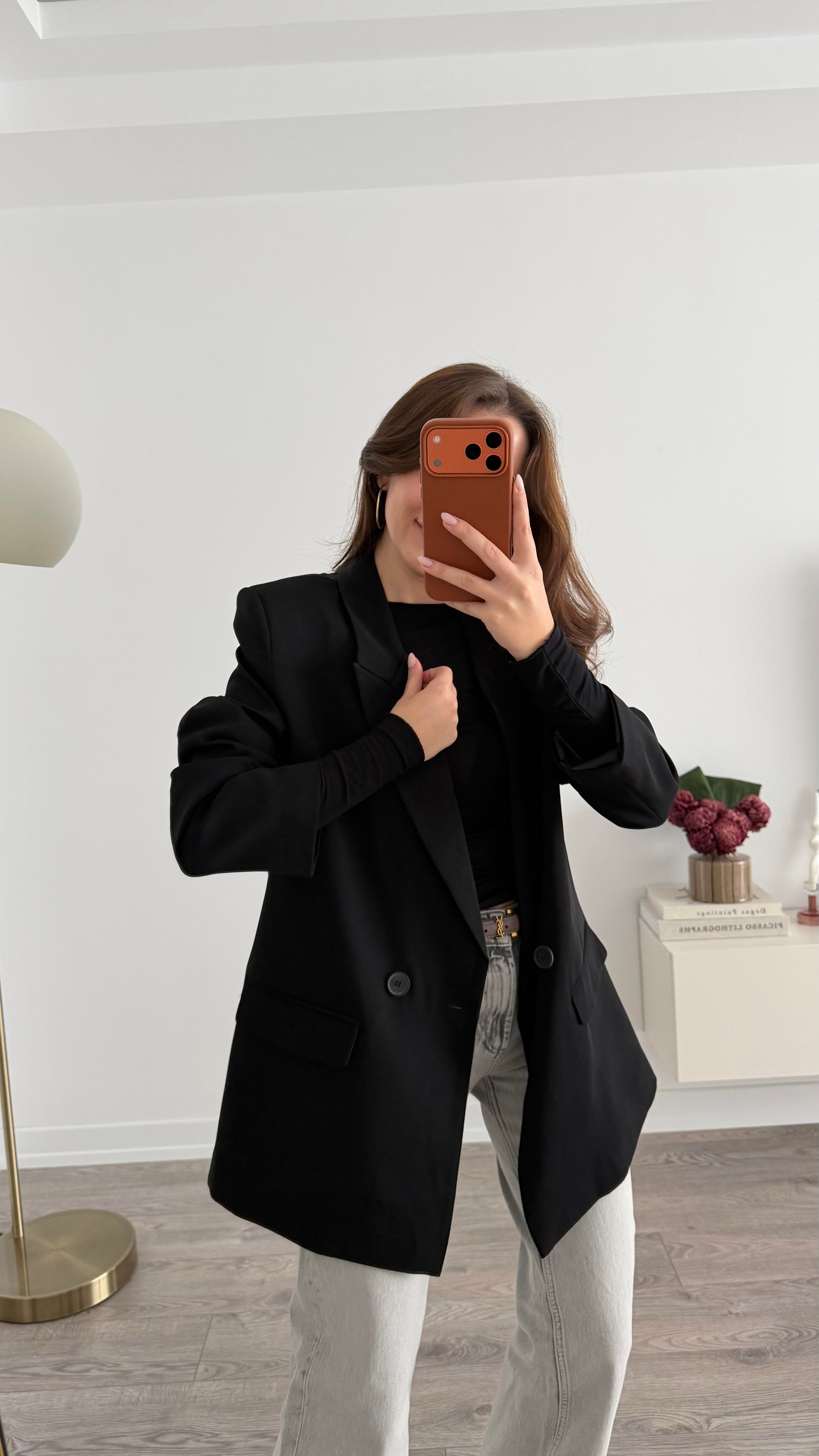 Massmo Siyah Blazer Düğmeli Ceket