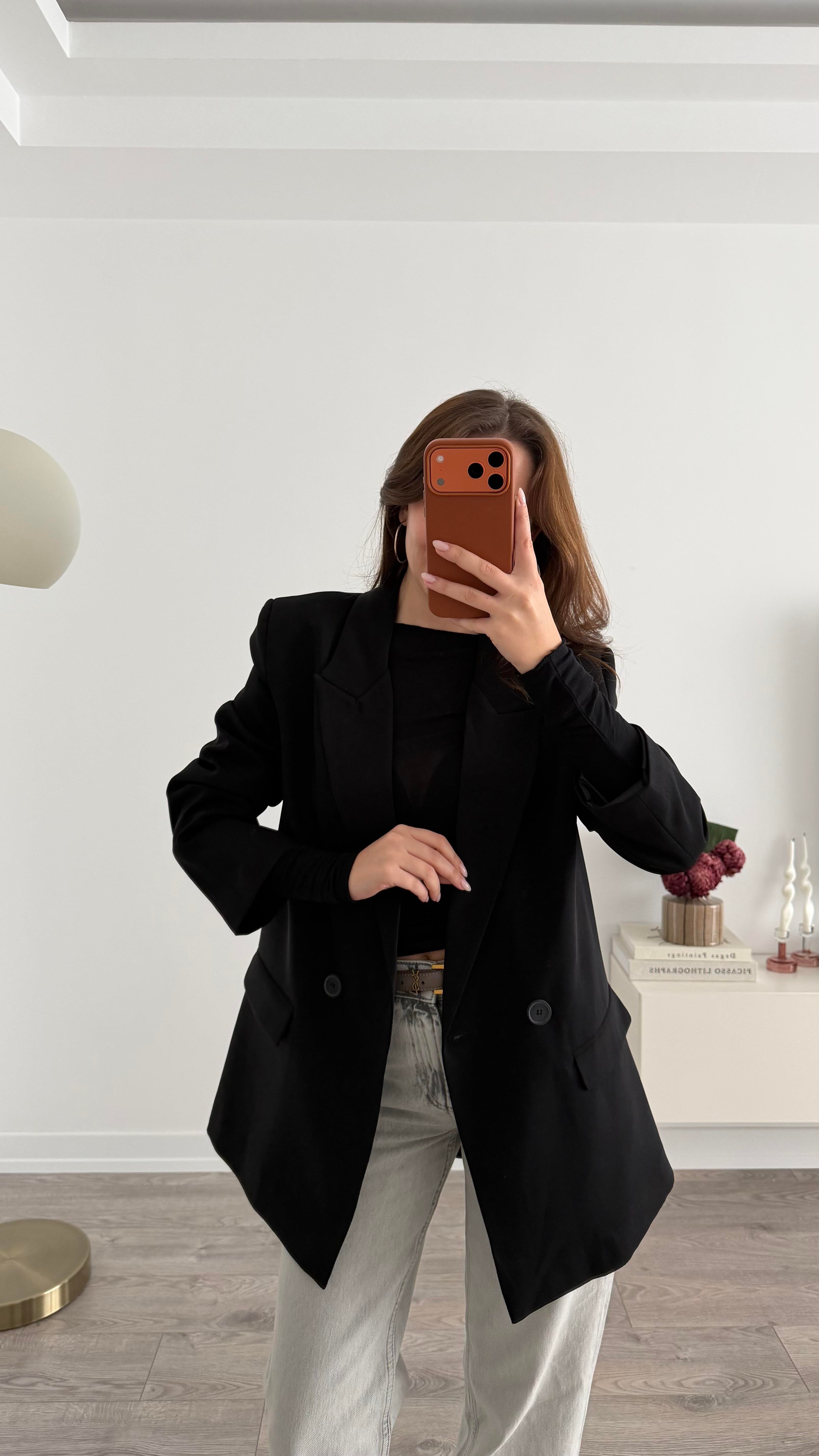 Massmo Siyah Blazer Düğmeli Ceket