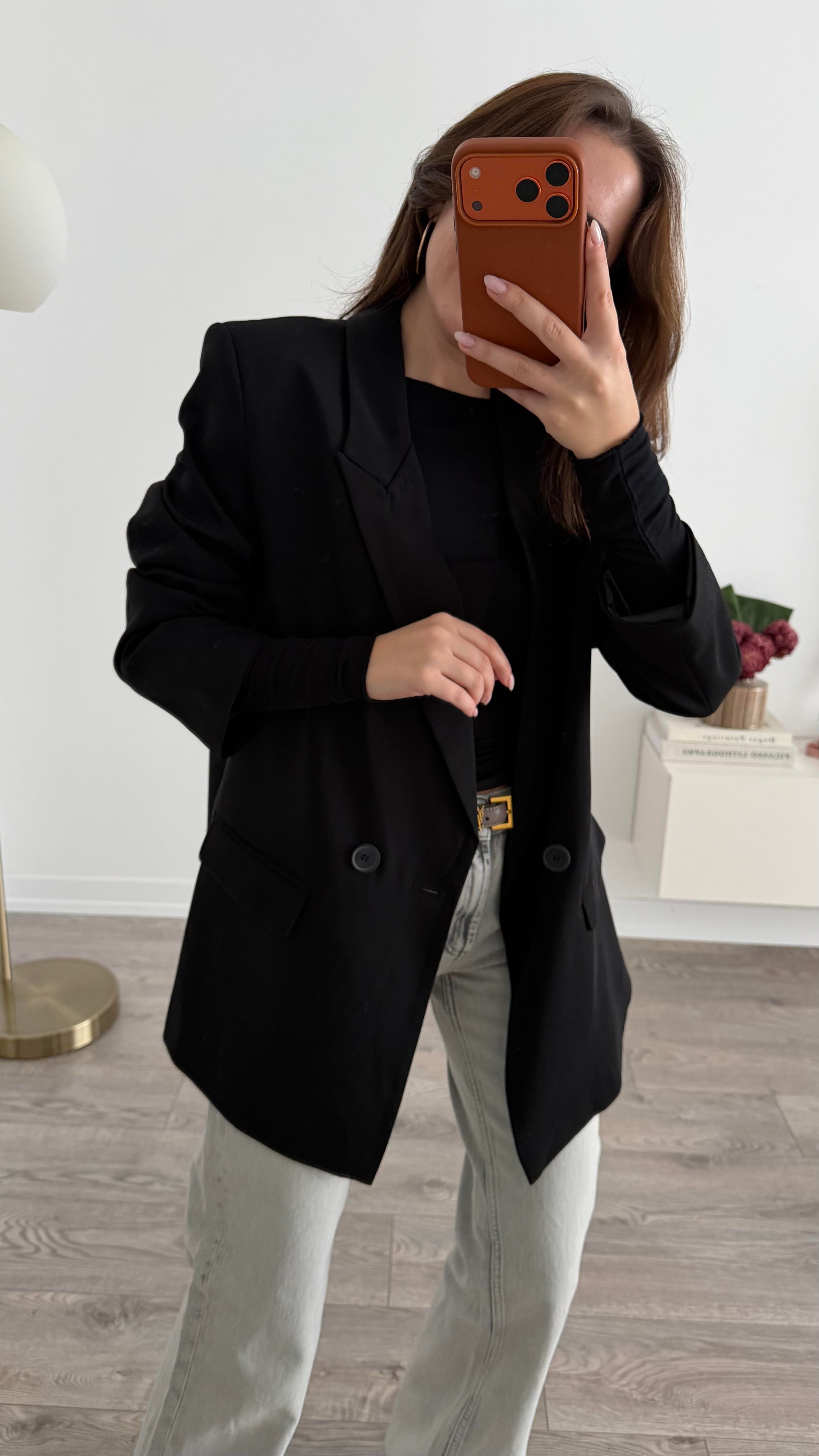 Massmo Siyah Blazer Düğmeli Ceket