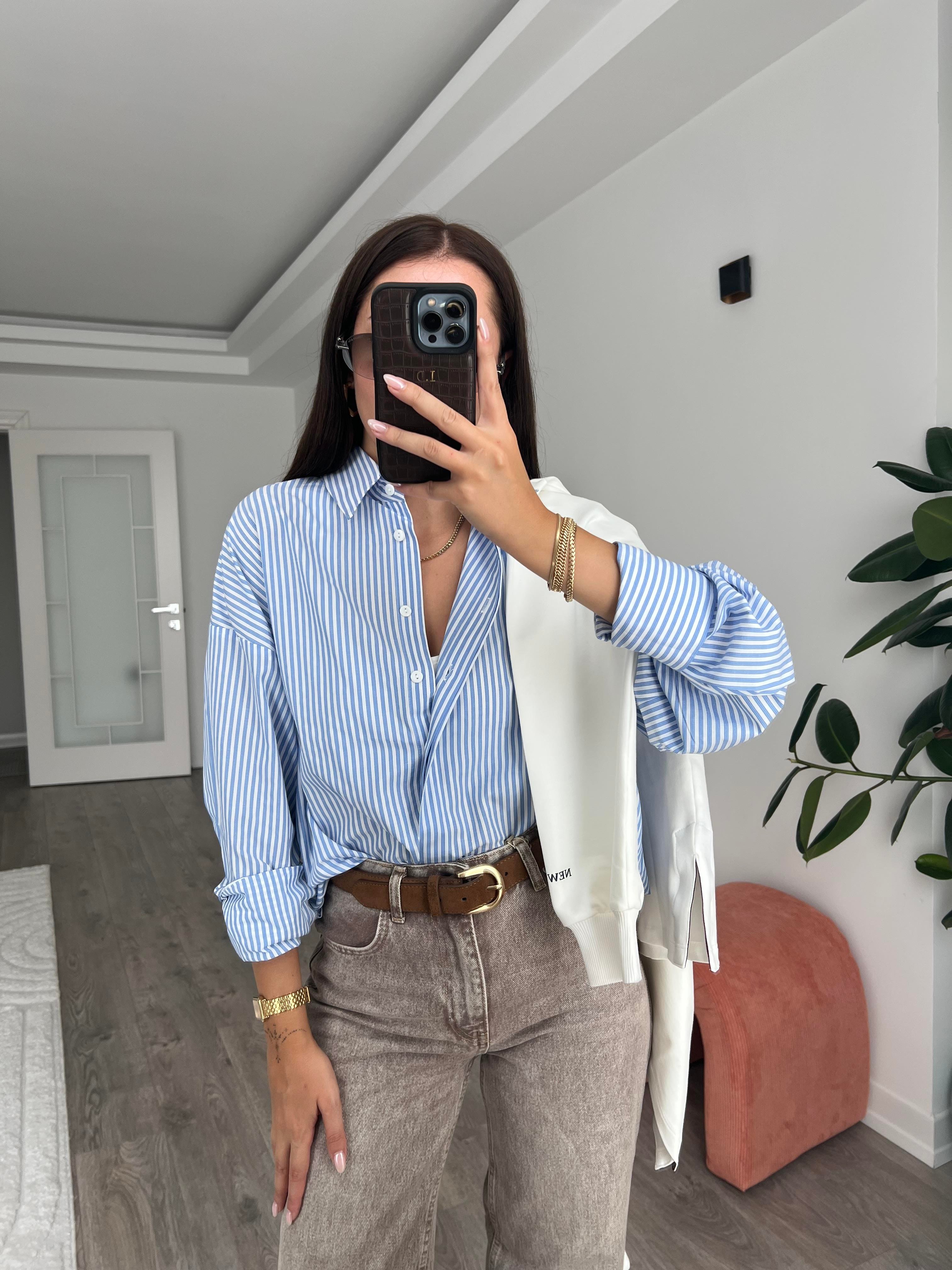 Mavi Çizgili Boyfriend Gömlek 