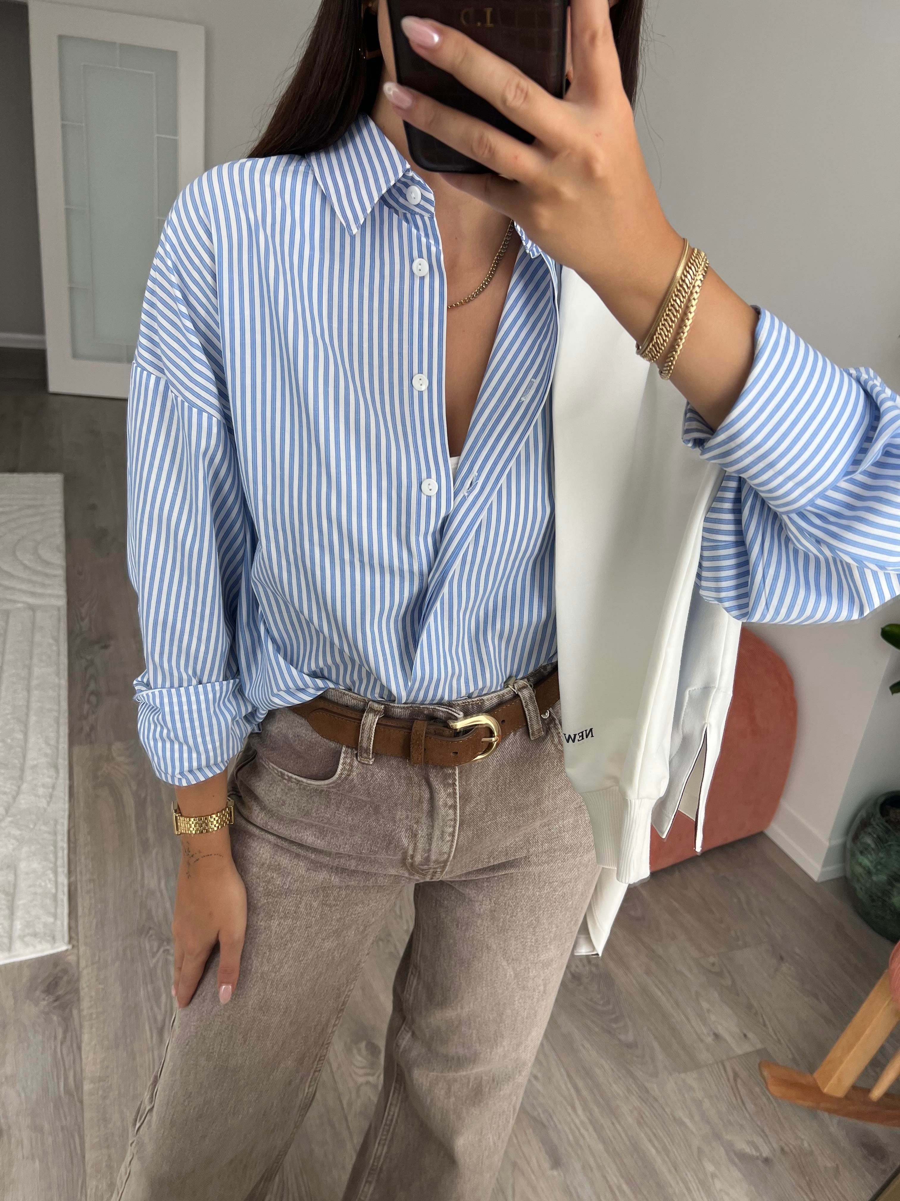 Mavi Çizgili Boyfriend Gömlek 