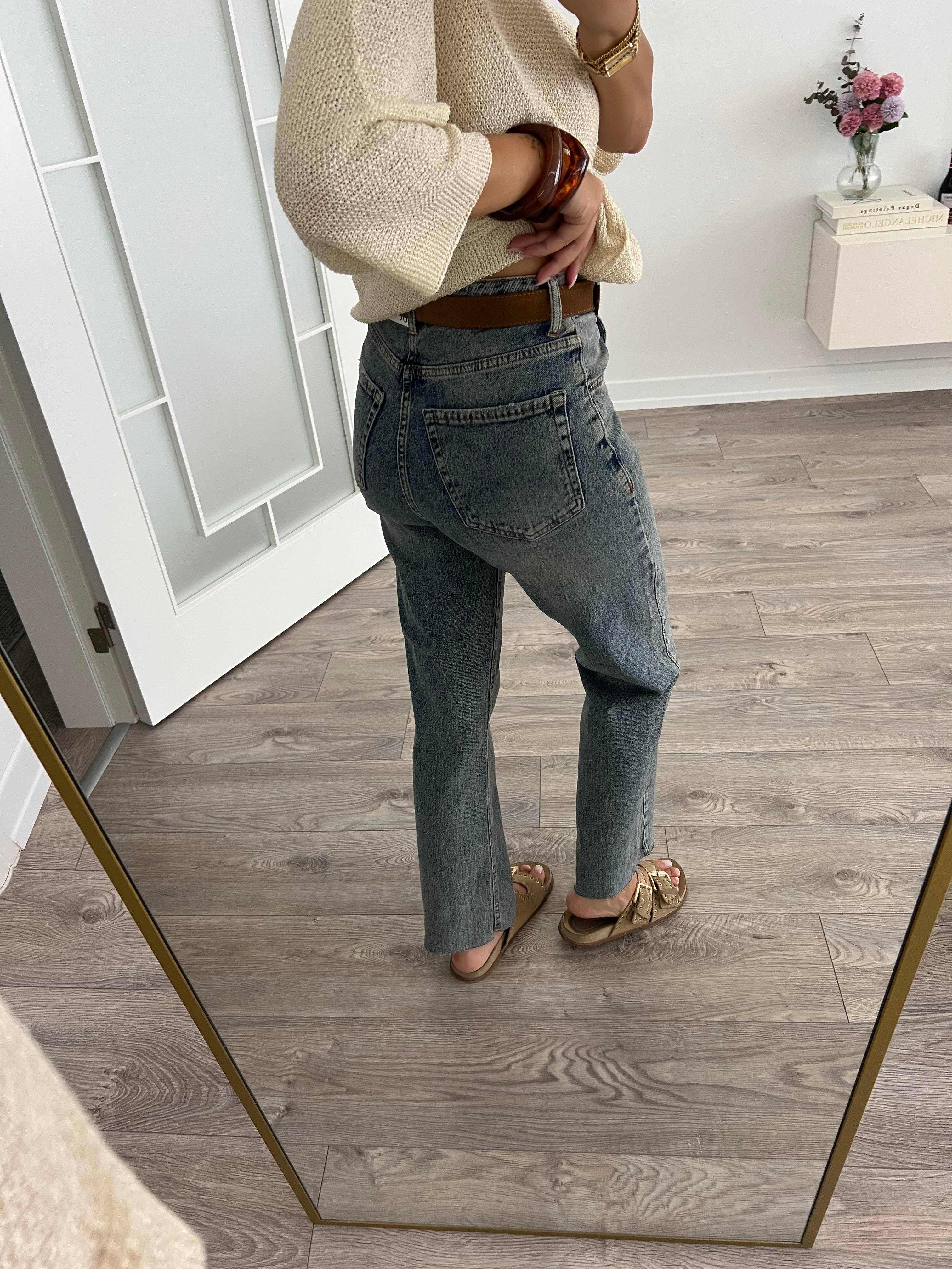 Mavi Taşlanmış Boyfit Jean