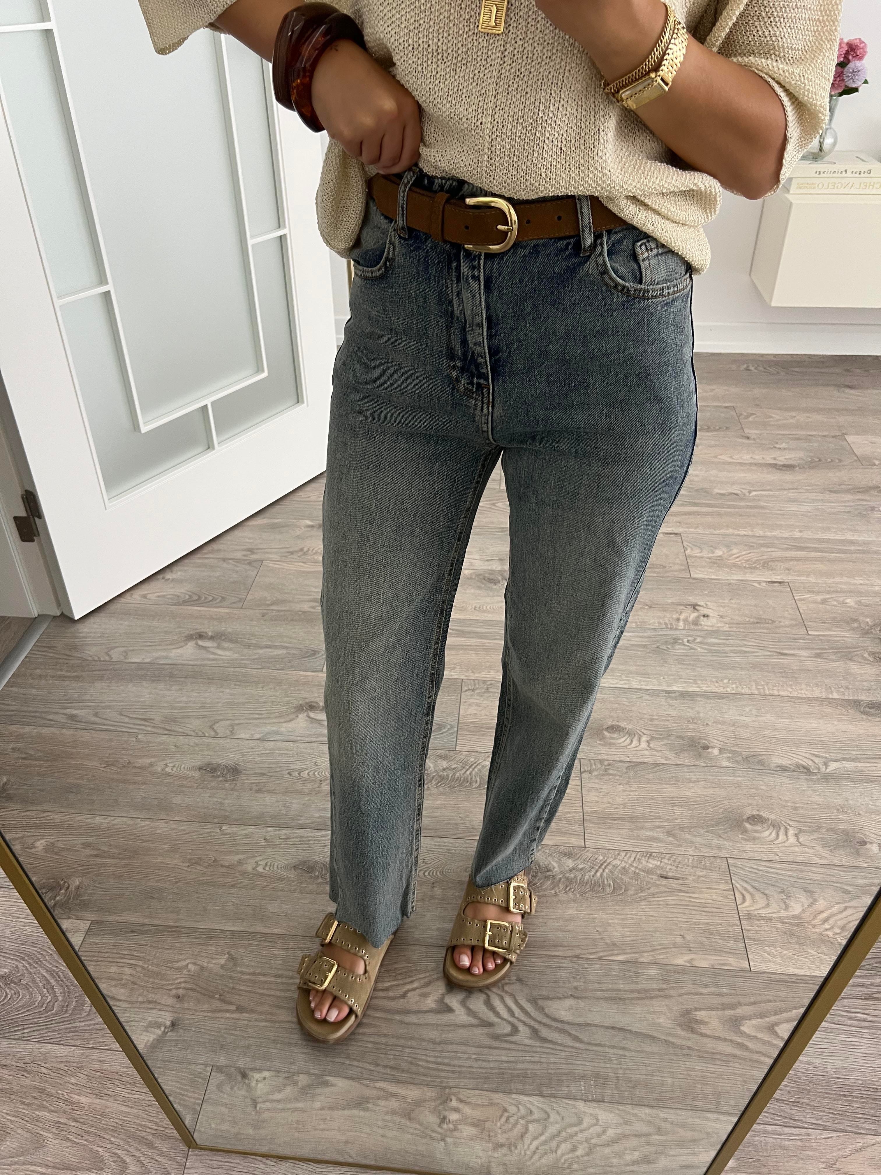 Mavi Taşlanmış Boyfit Jean