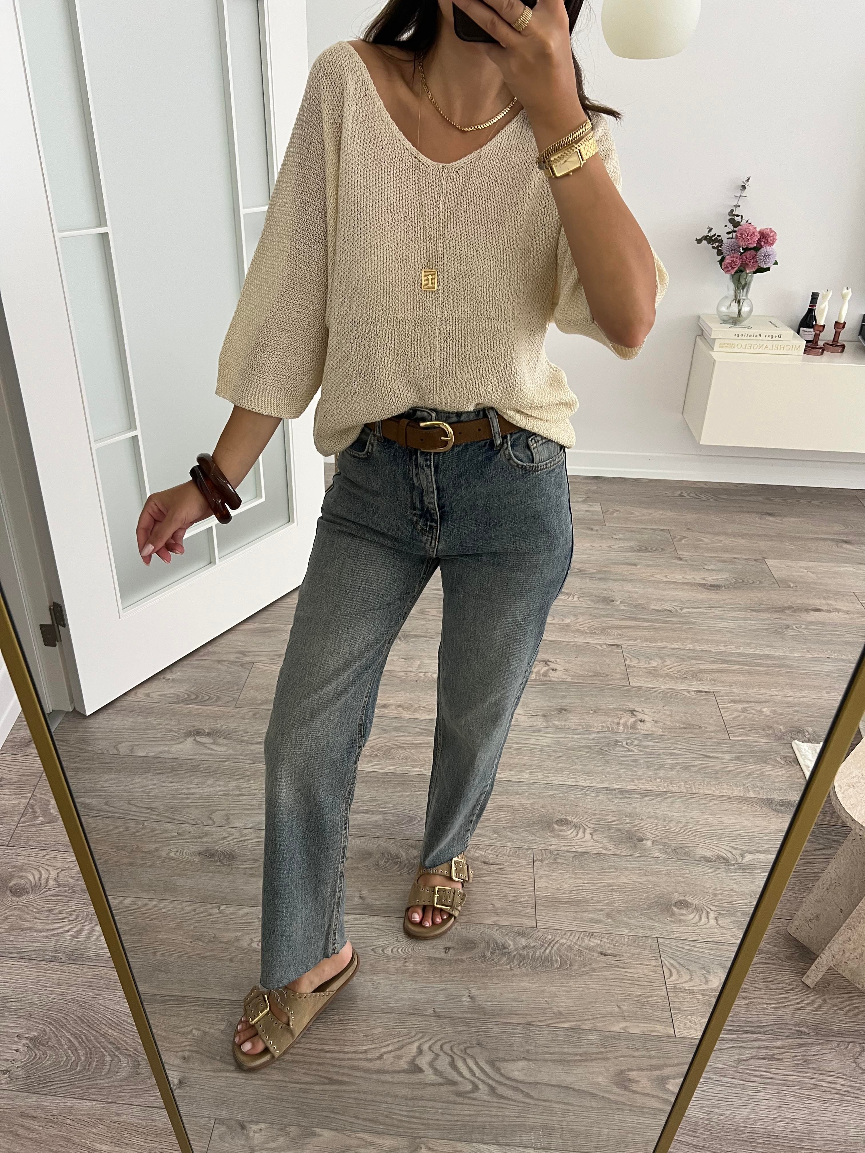 Mavi Taşlanmış Boyfit Jean