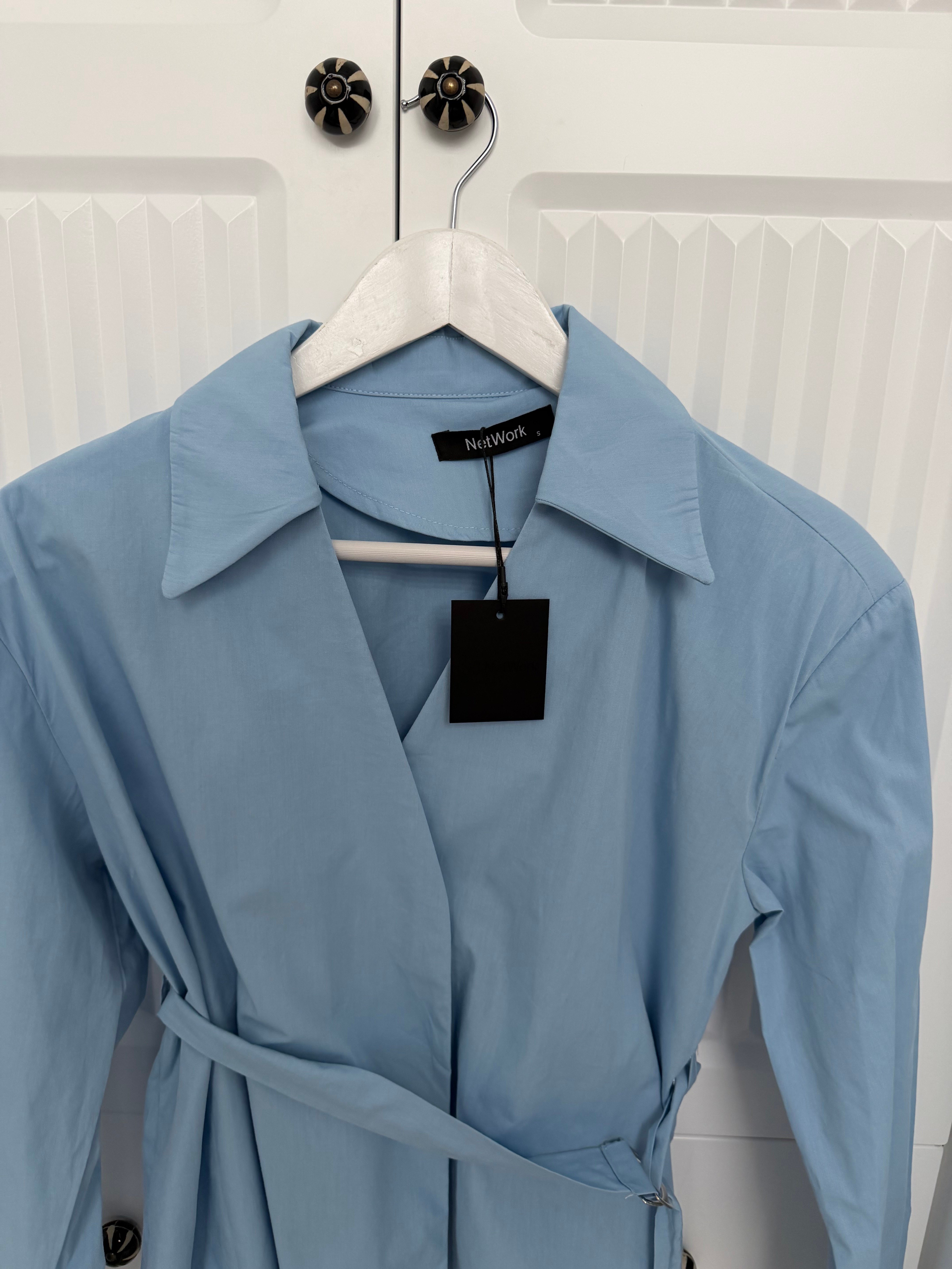 Netwrk Mavi Vatkalı Kuşaklı Poplin Gömlek 