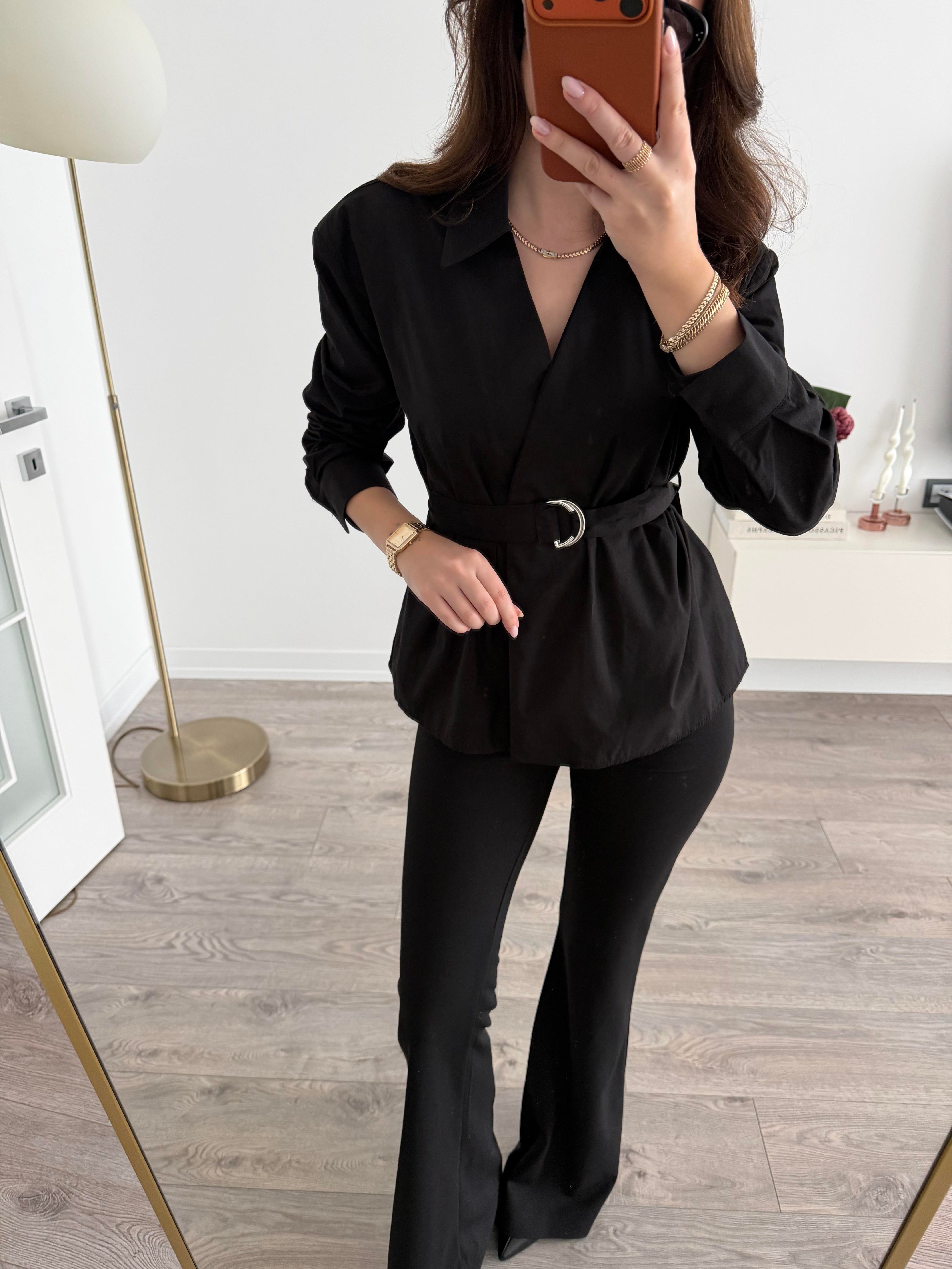 Netwrk Siyah Vatkalı Kuşaklı Gömlek 