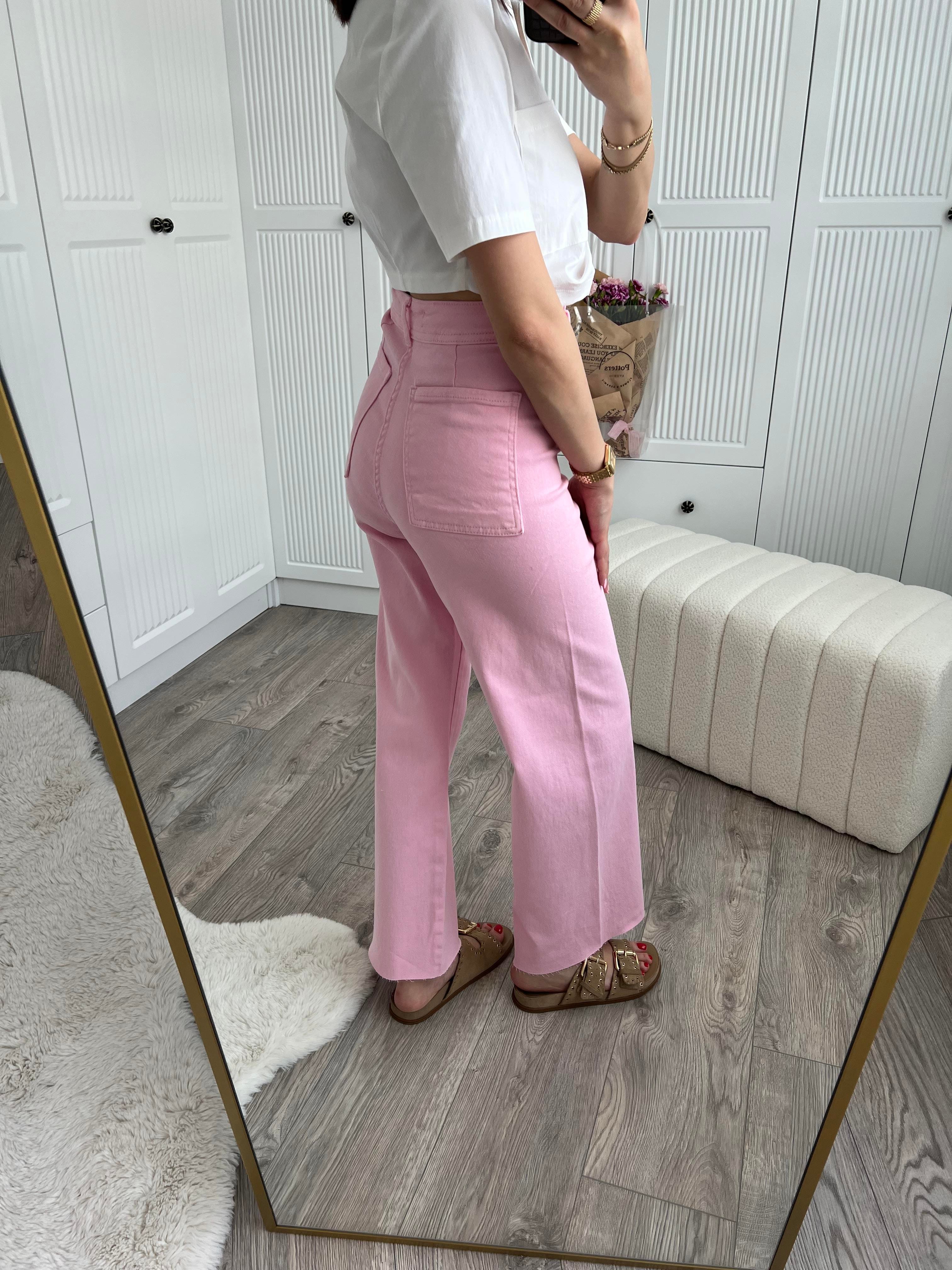 Orj Pembe Wide Leg Paçası Kesik Jean