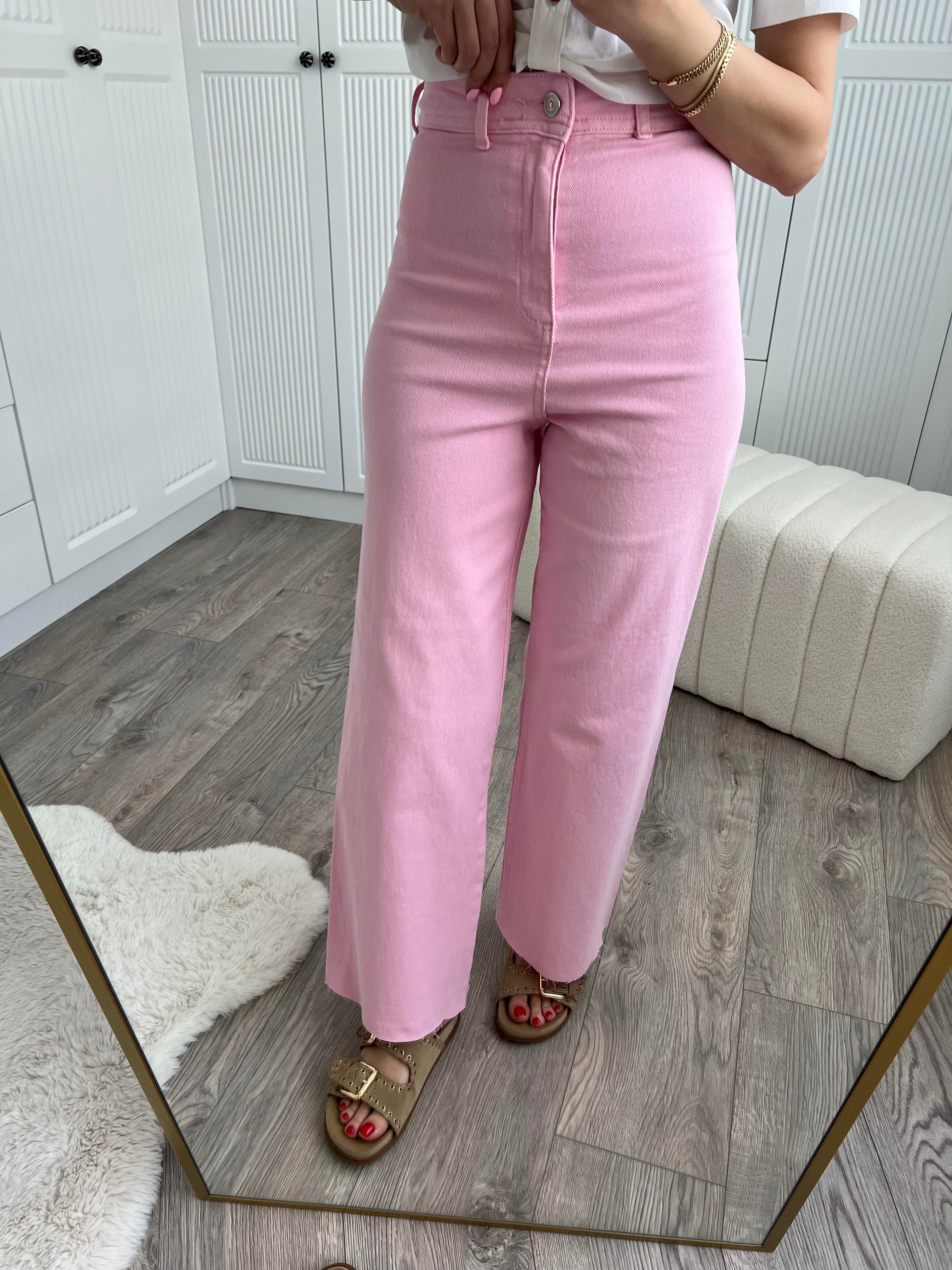 Orj Pembe Wide Leg Paçası Kesik Jean