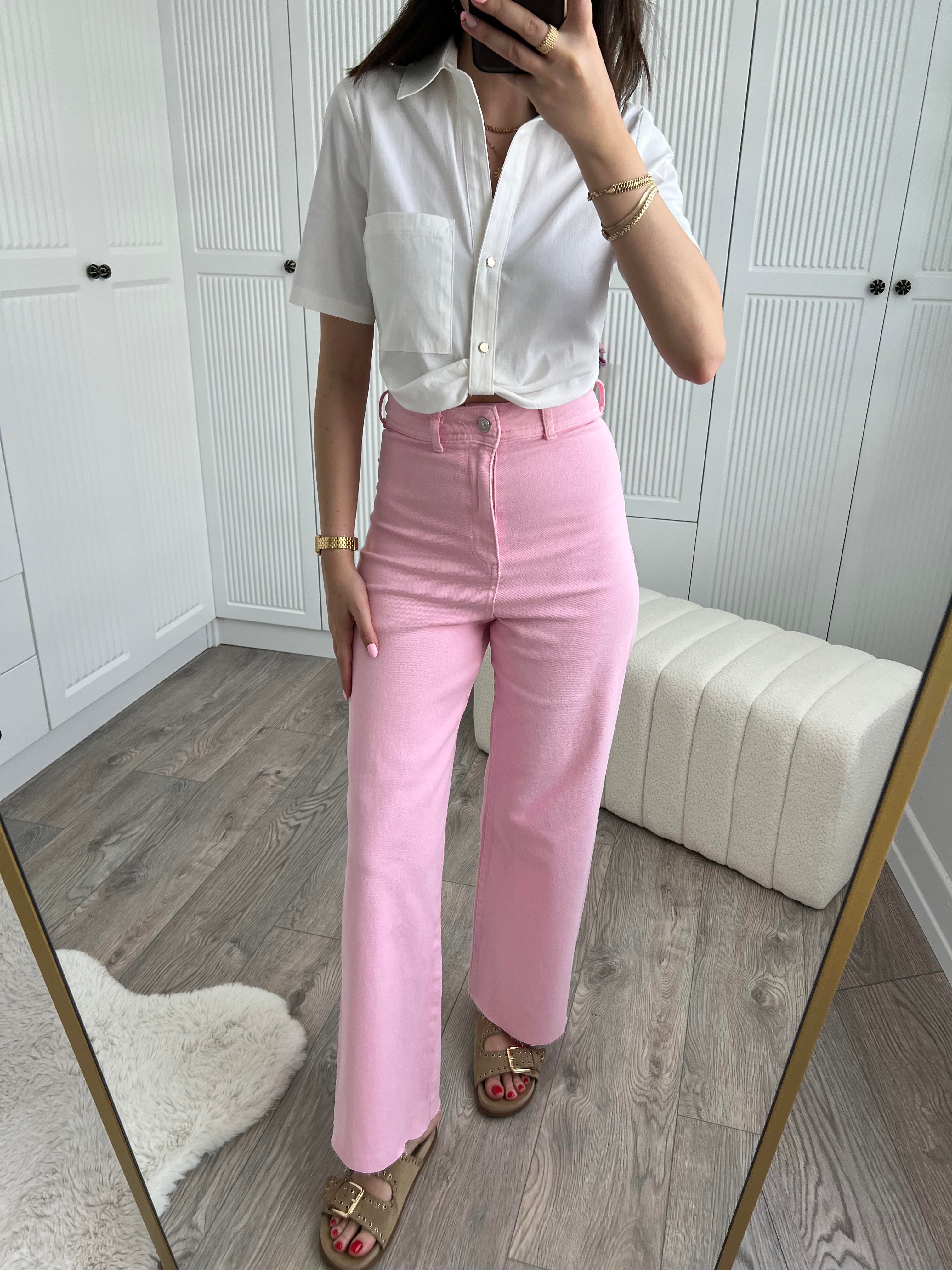 Orj Pembe Wide Leg Paçası Kesik Jean