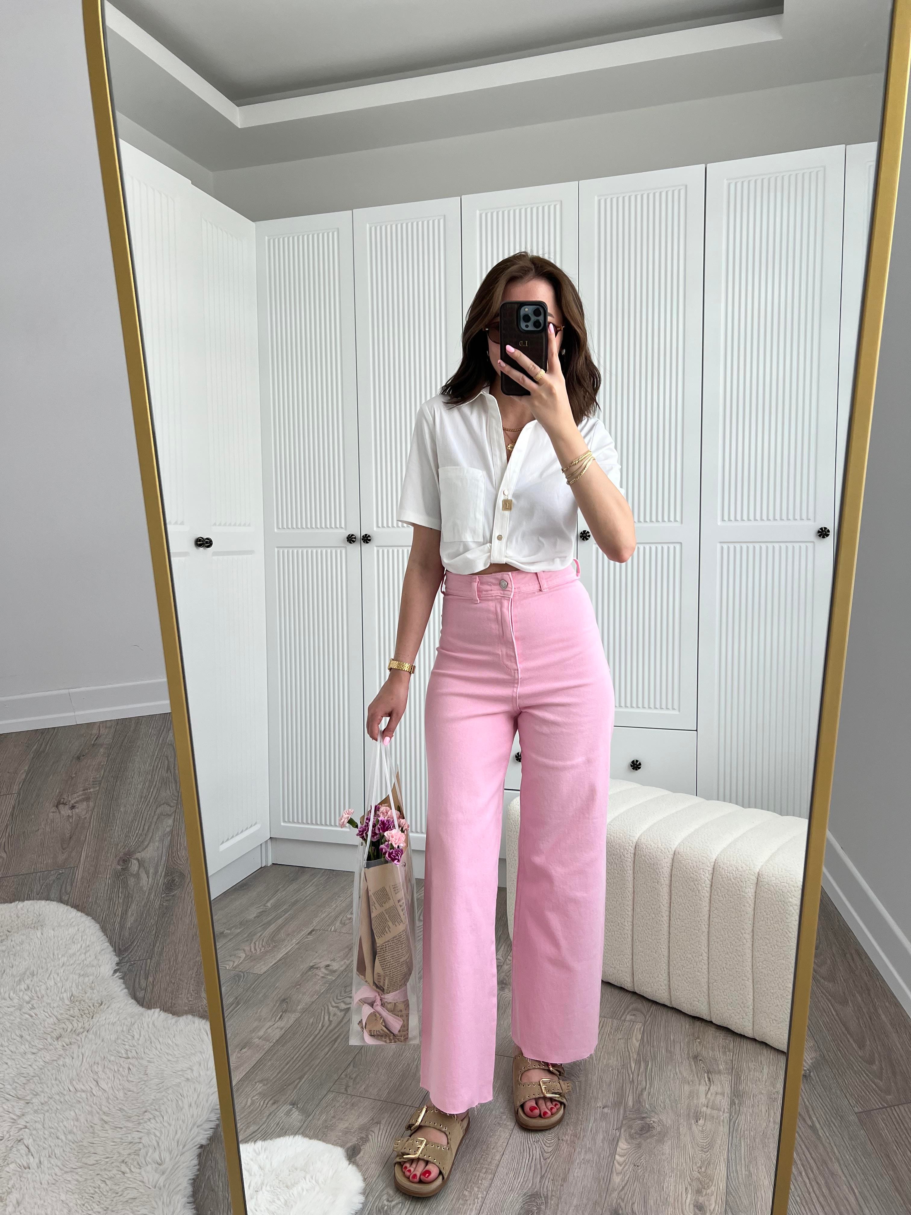 Orj Pembe Wide Leg Paçası Kesik Jean