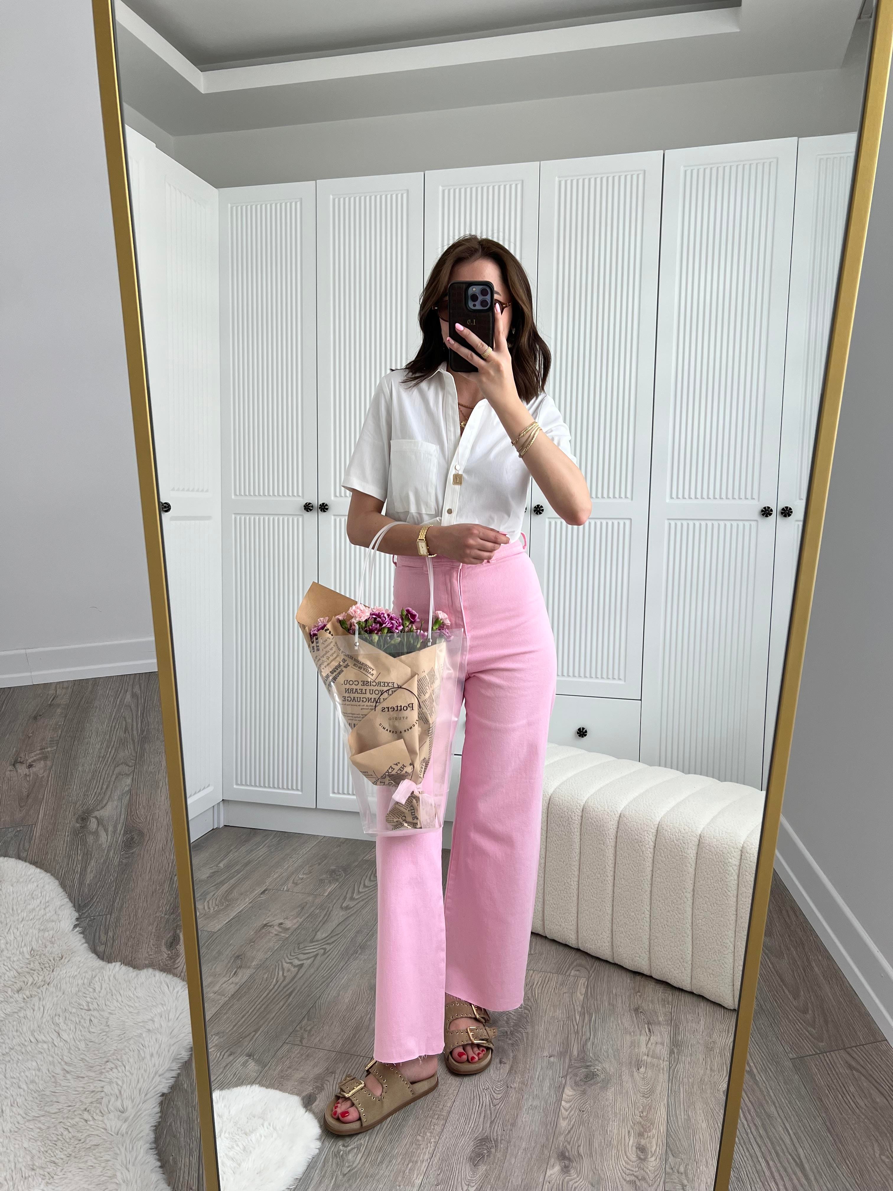 Orj Pembe Wide Leg Paçası Kesik Jean