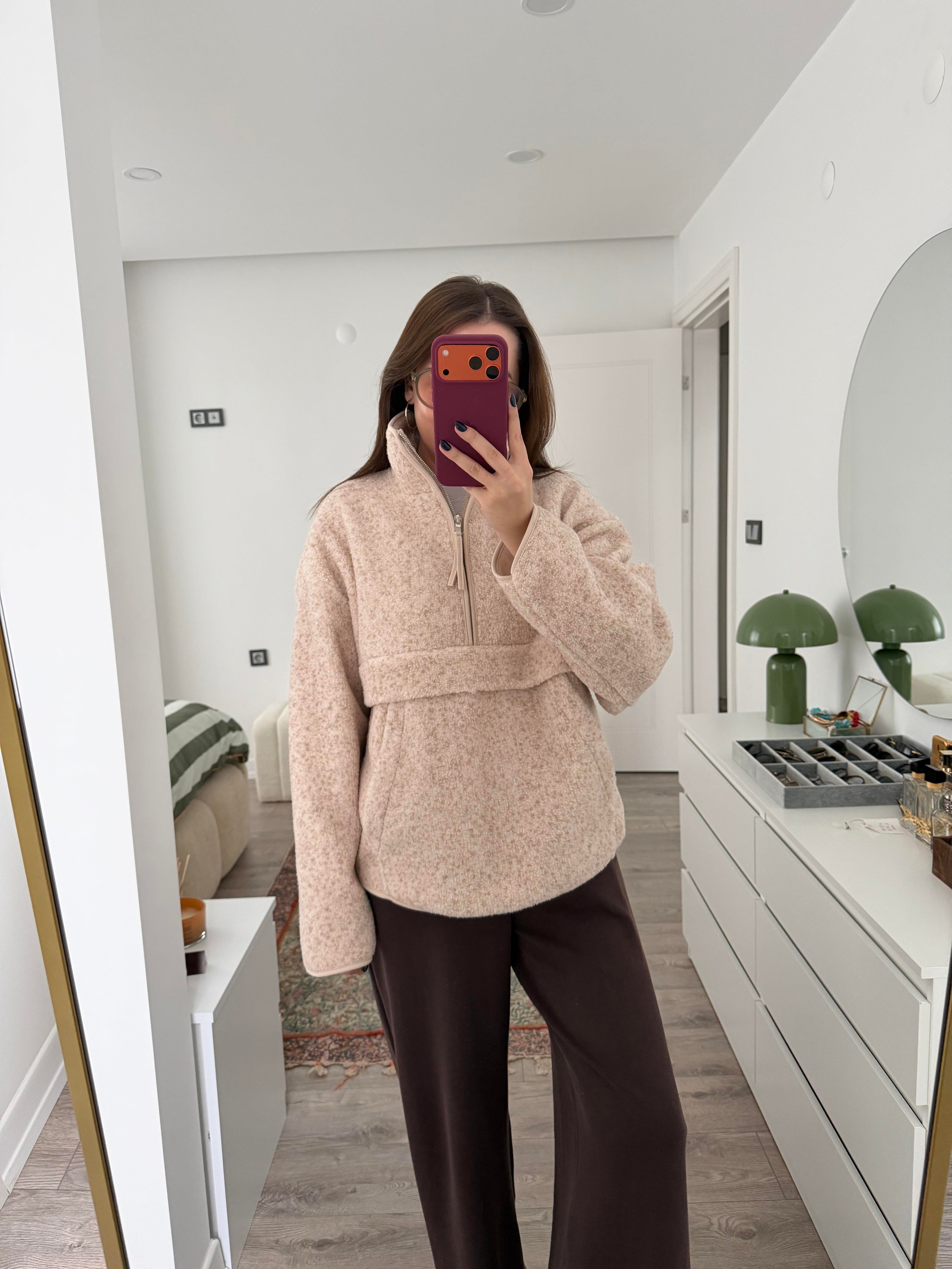 Oyshoo Model Peluş Fermuarlı Krem Sweat 