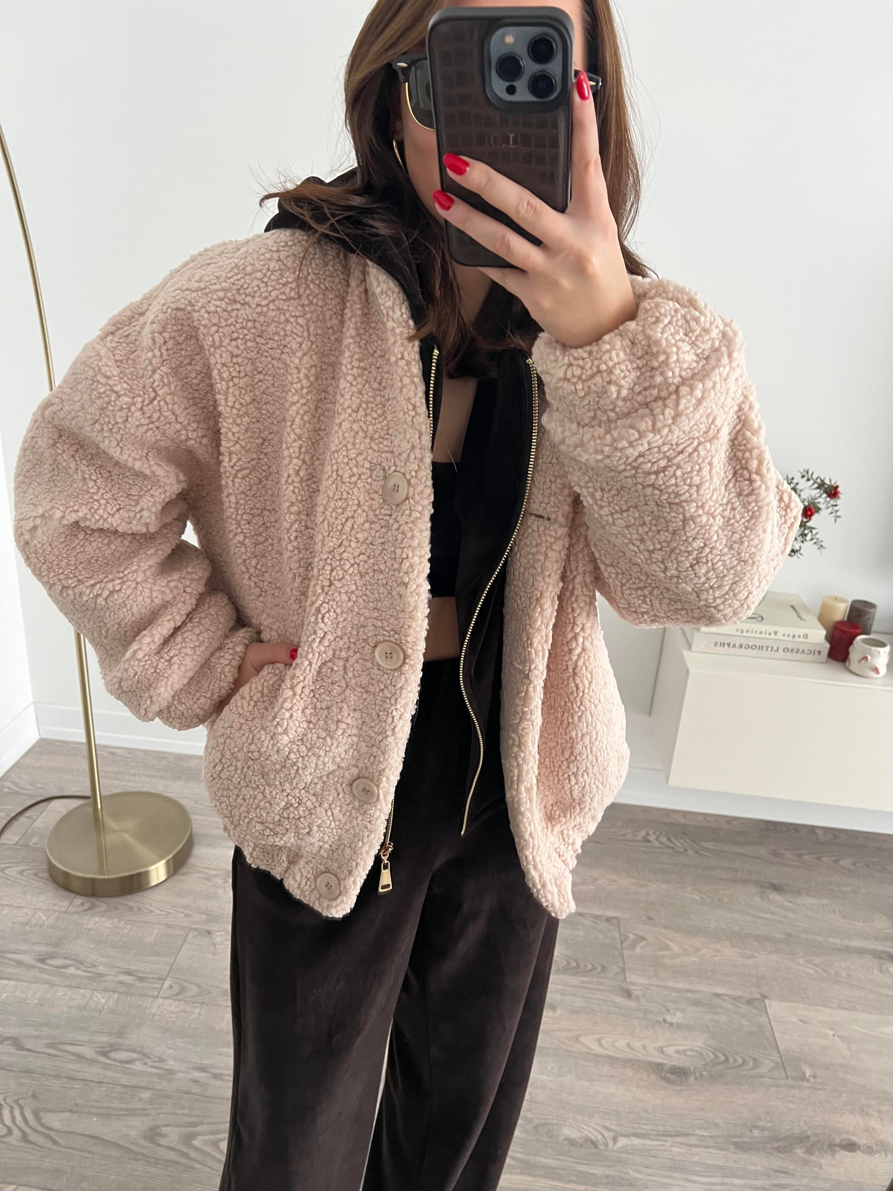 Peluş Düğmeli Bomber Ceket
