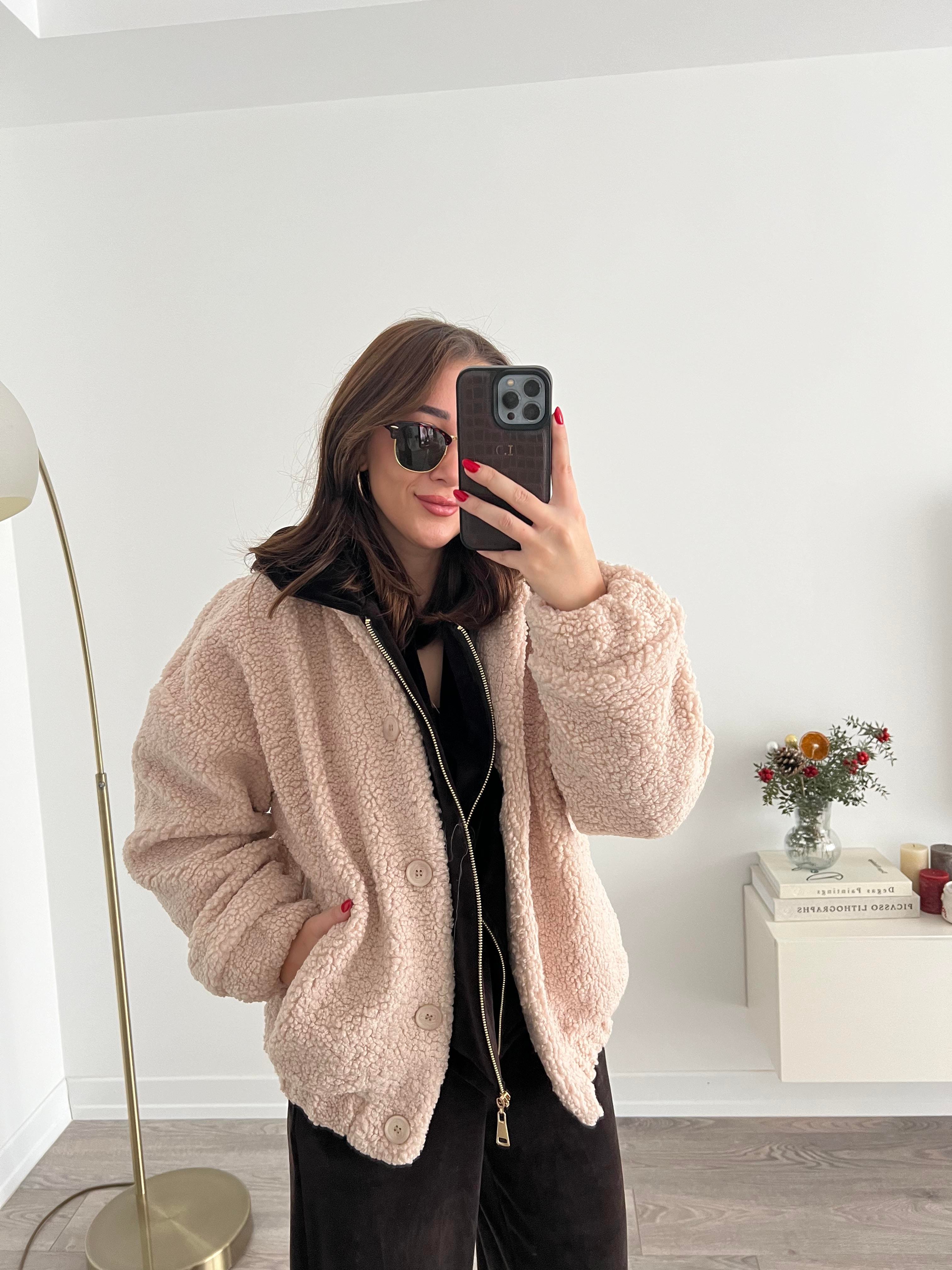 Peluş Düğmeli Bomber Ceket