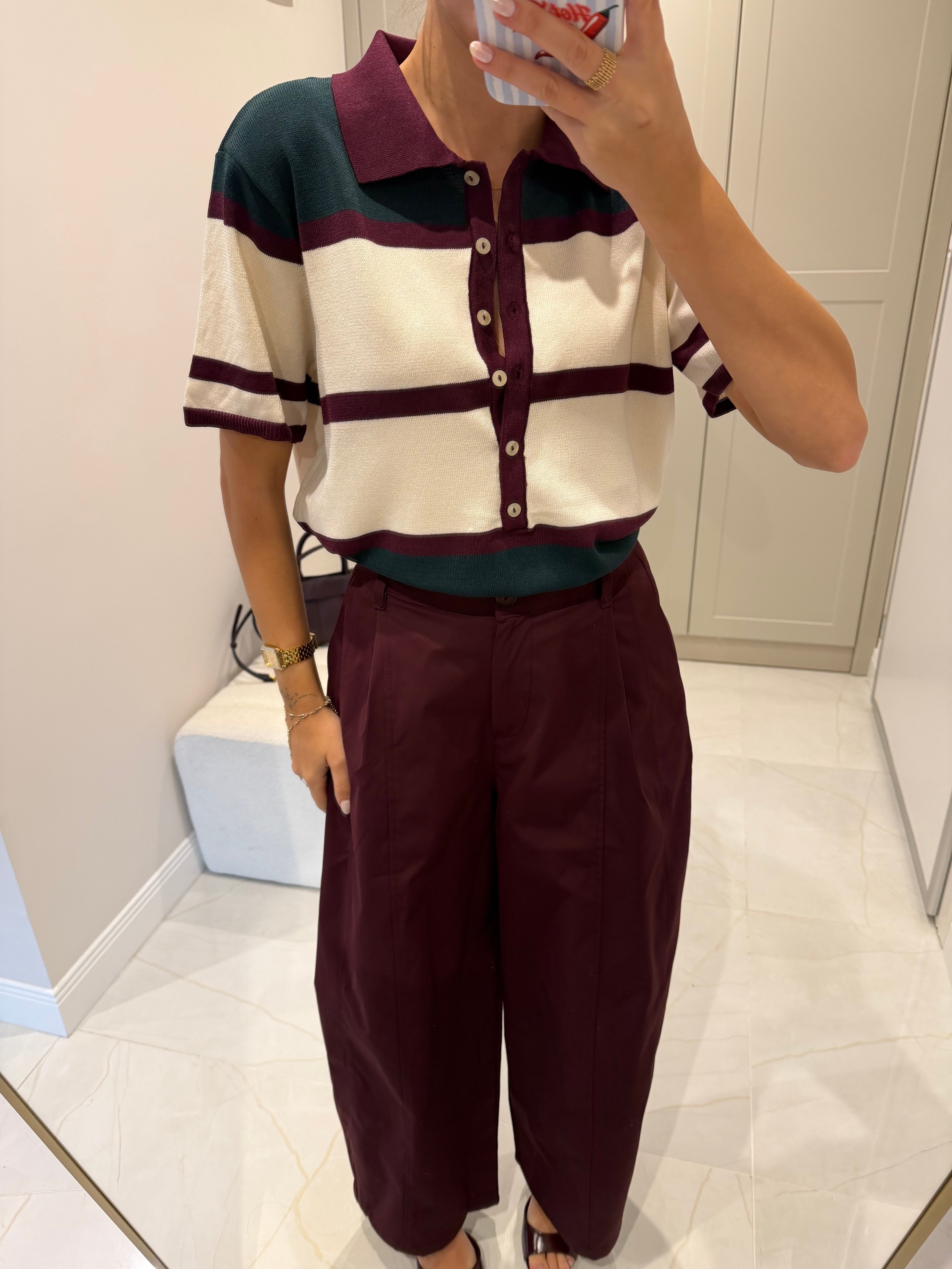 Polo Yaka Bordo Geçişli Triko