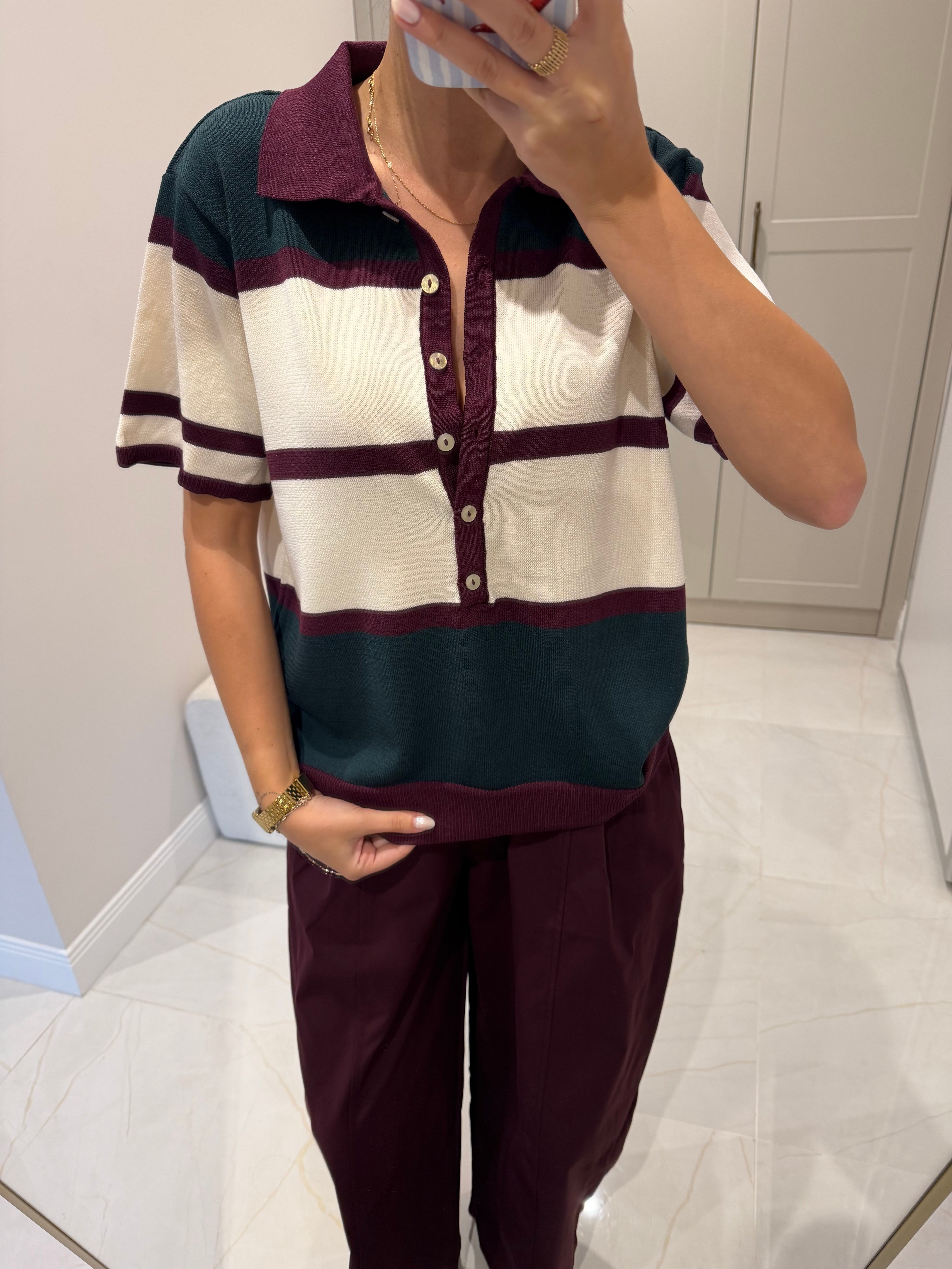 Polo Yaka Bordo Geçişli Triko