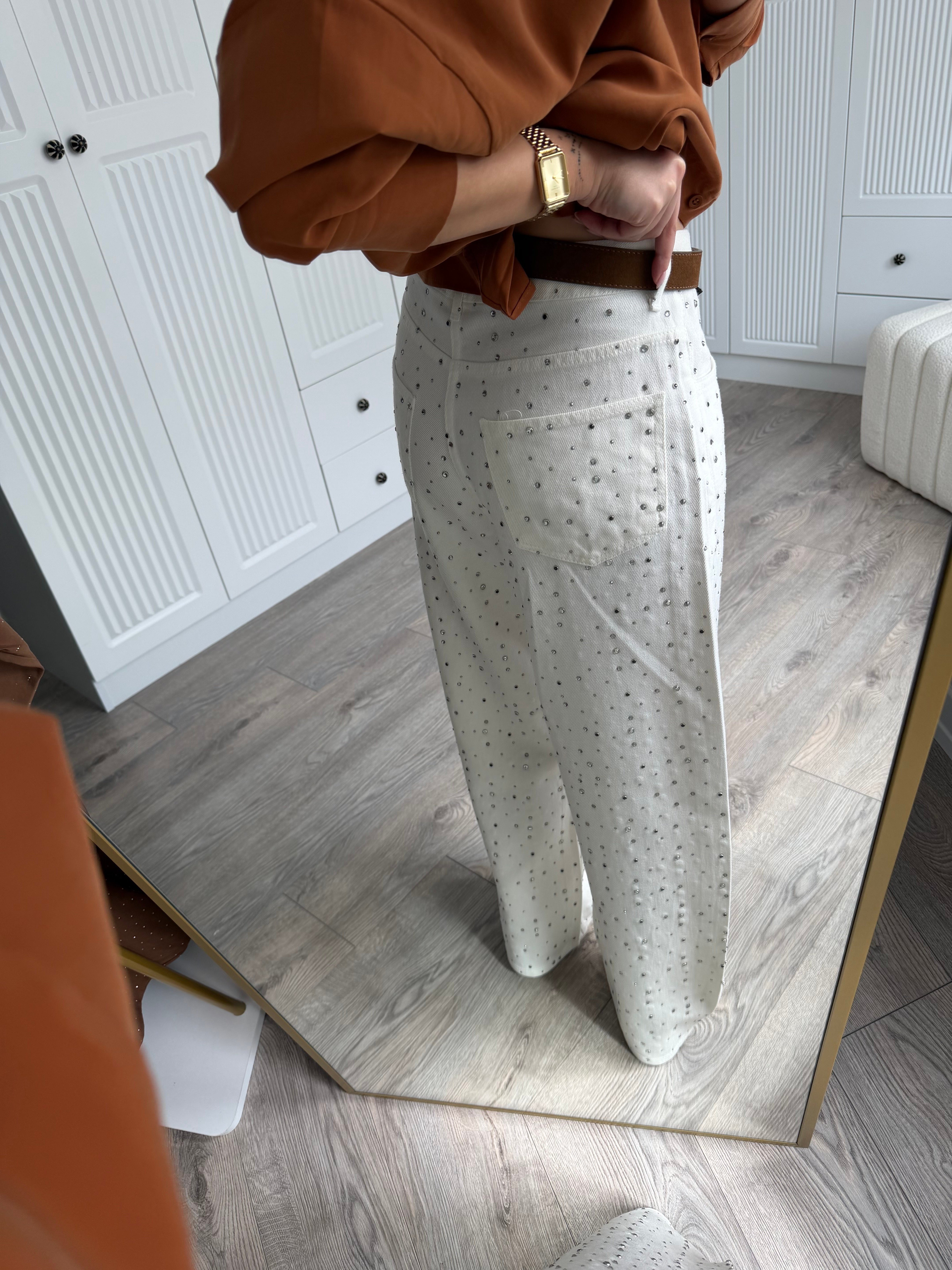 Premium Beyaz Taşlı Jean