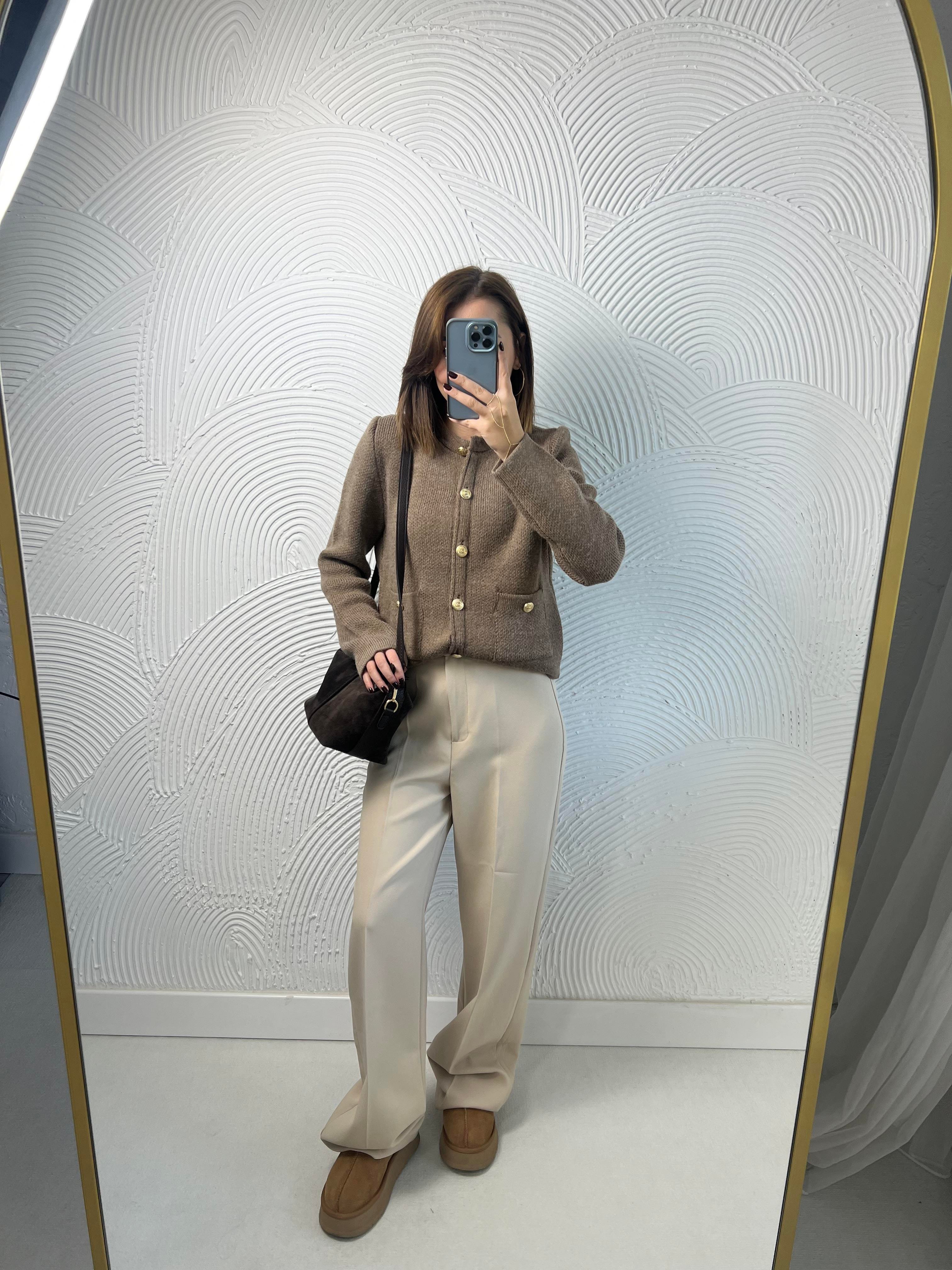 Premium Kalite Taş Rengi Palazzo Pantolon 