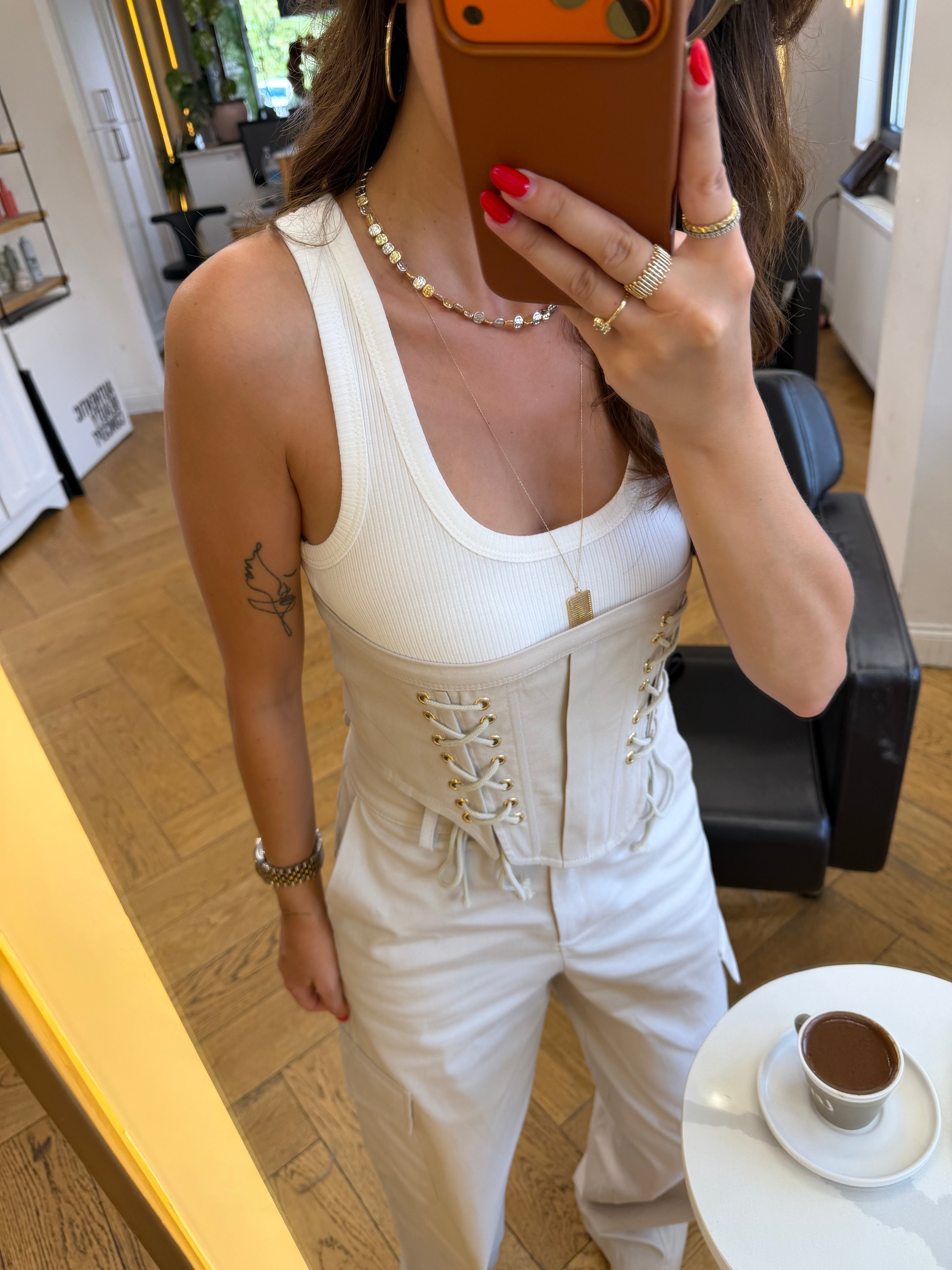 Sgaza Model Büstiyer Pantolon Krem Takım 