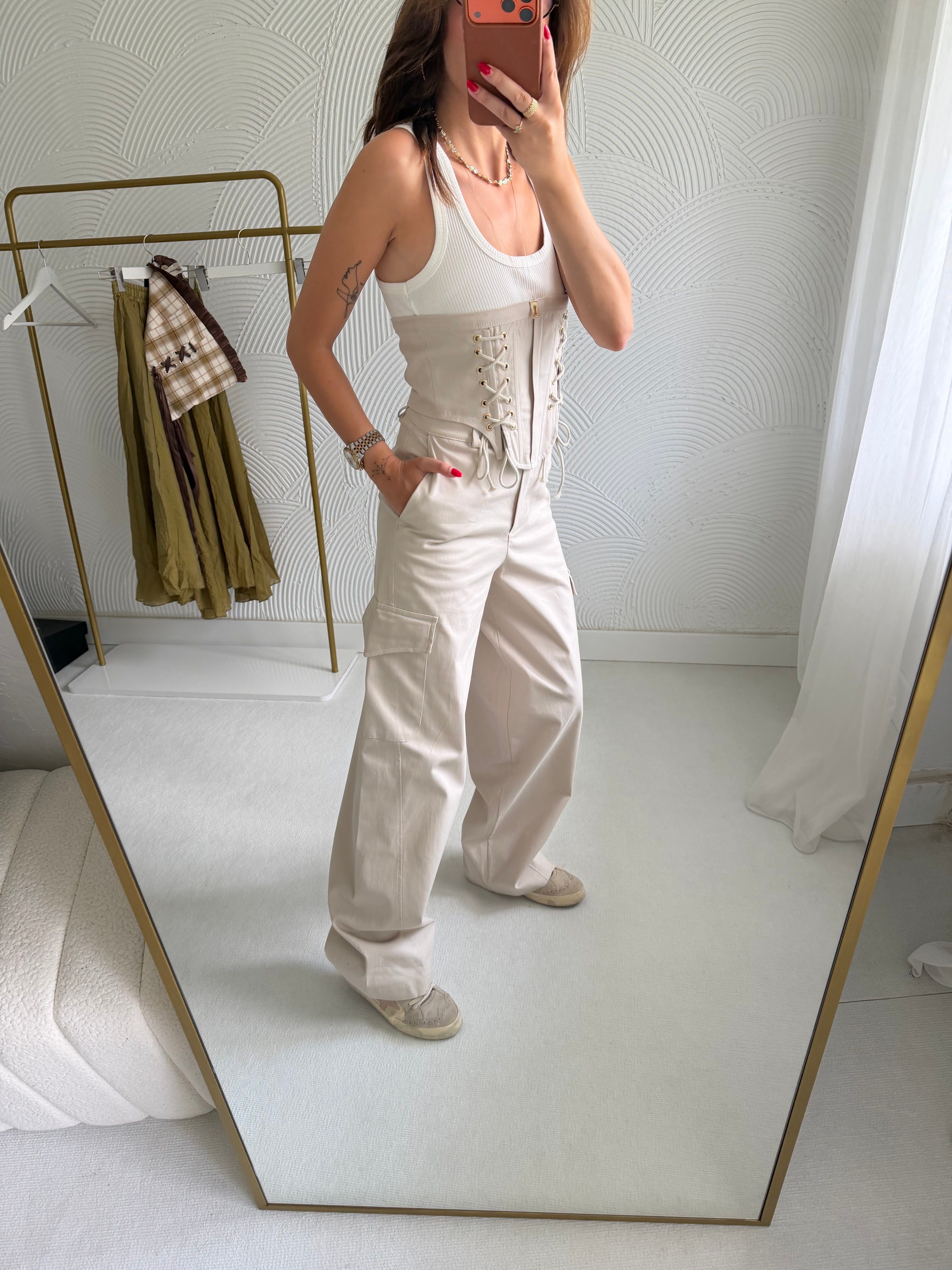 Sgaza Model Büstiyer Pantolon Krem Takım 