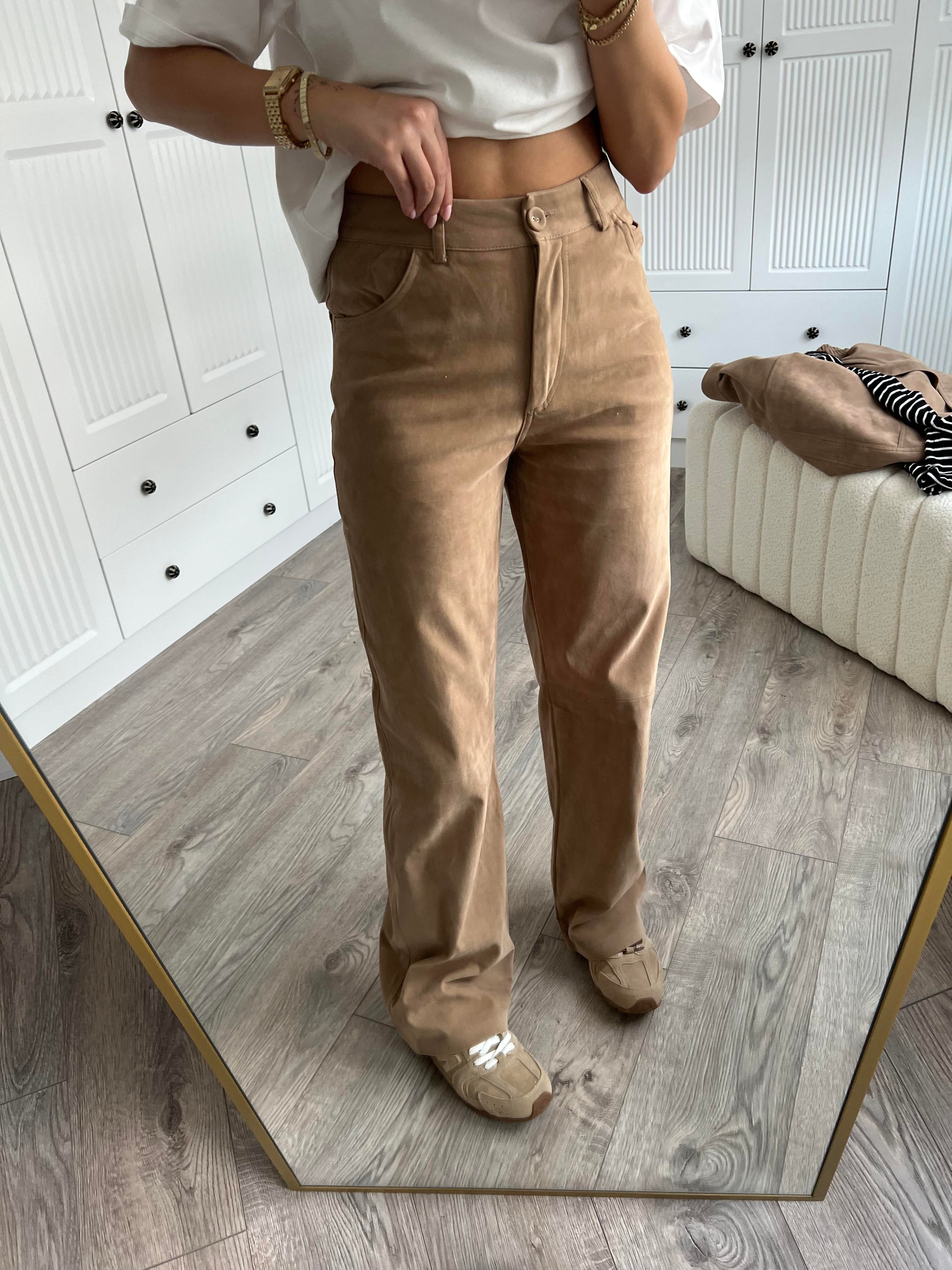 Süet Bej Straight Pantolon 