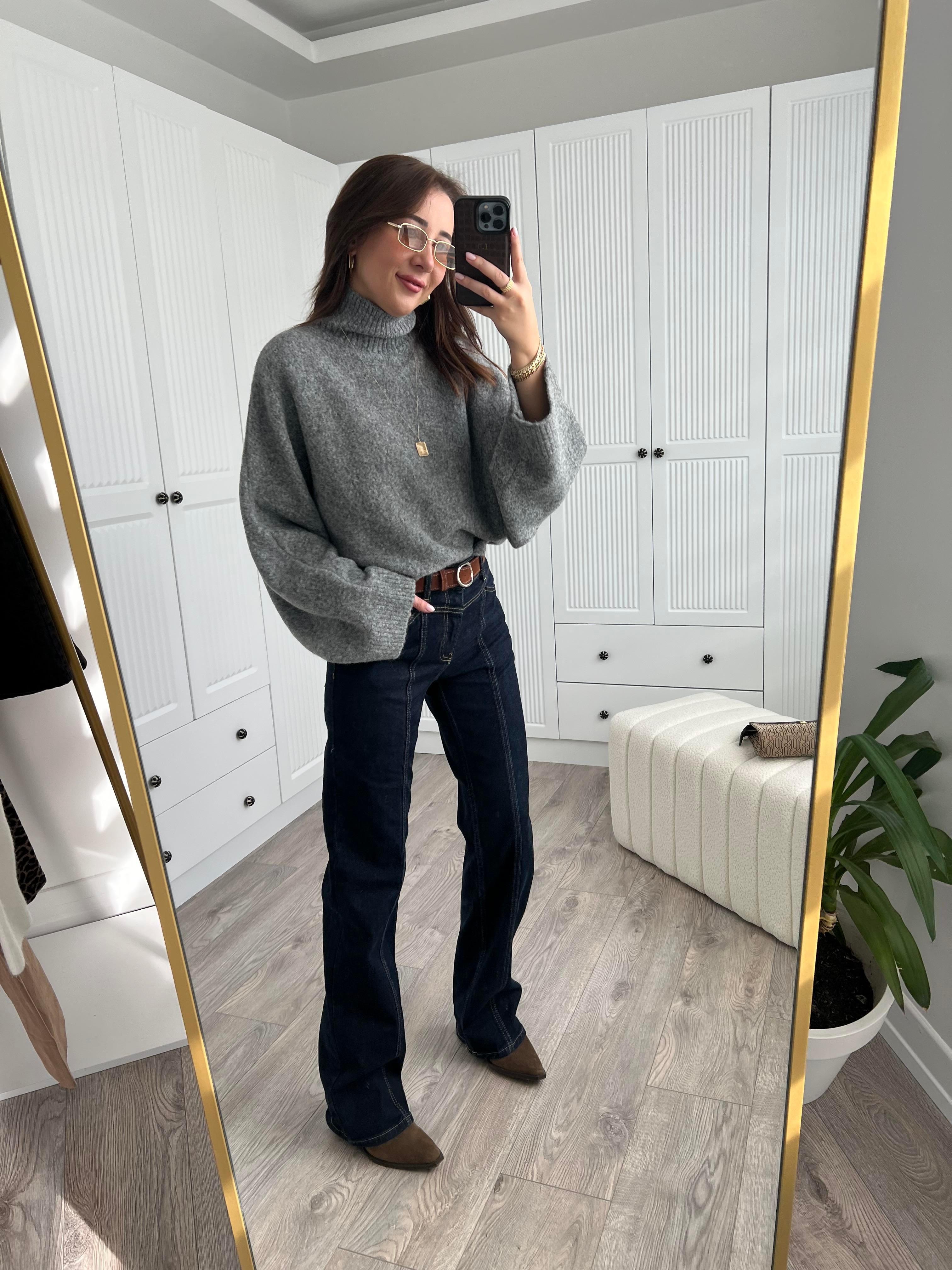 Süet Kemerli Dikiş Detaylı Laci Jean Pantolon 