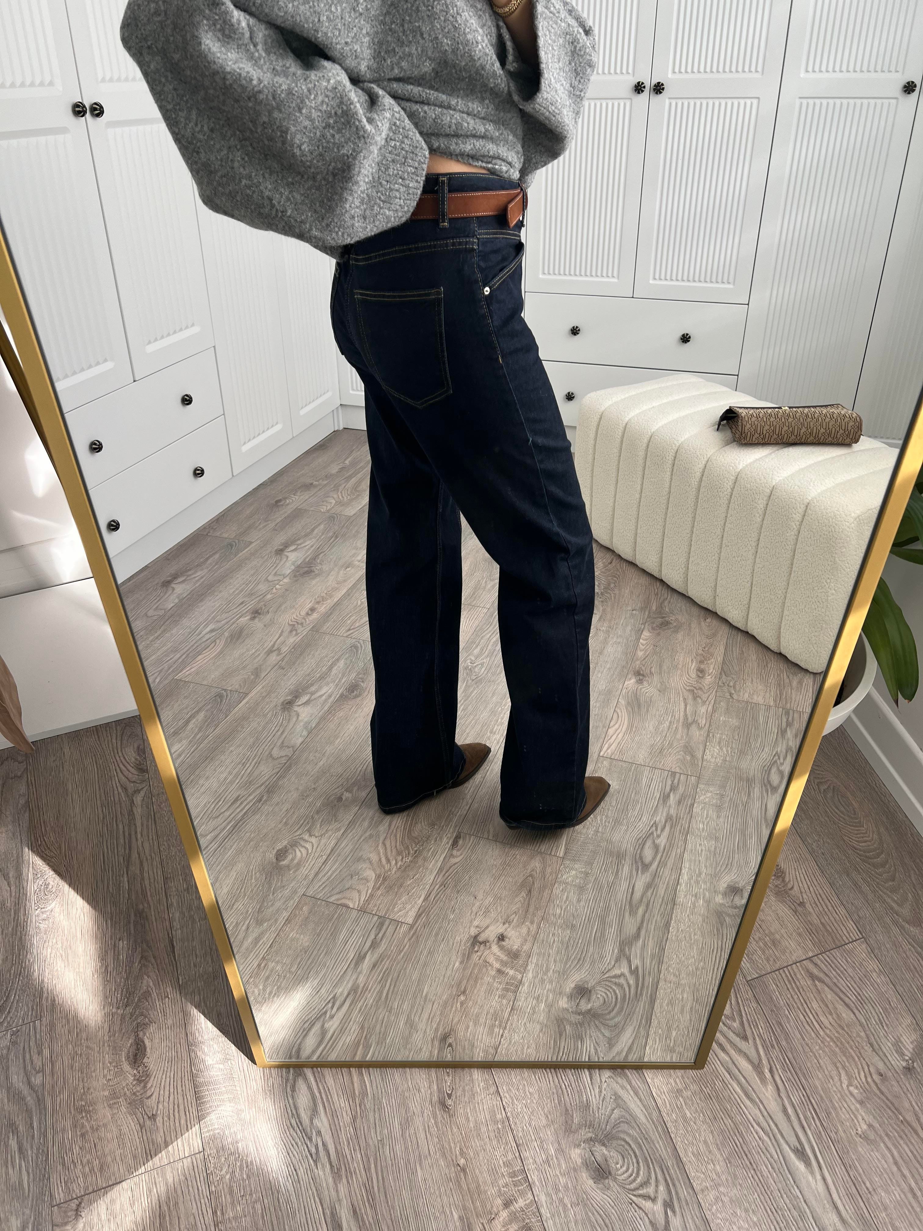 Süet Kemerli Dikiş Detaylı Laci Jean Pantolon 