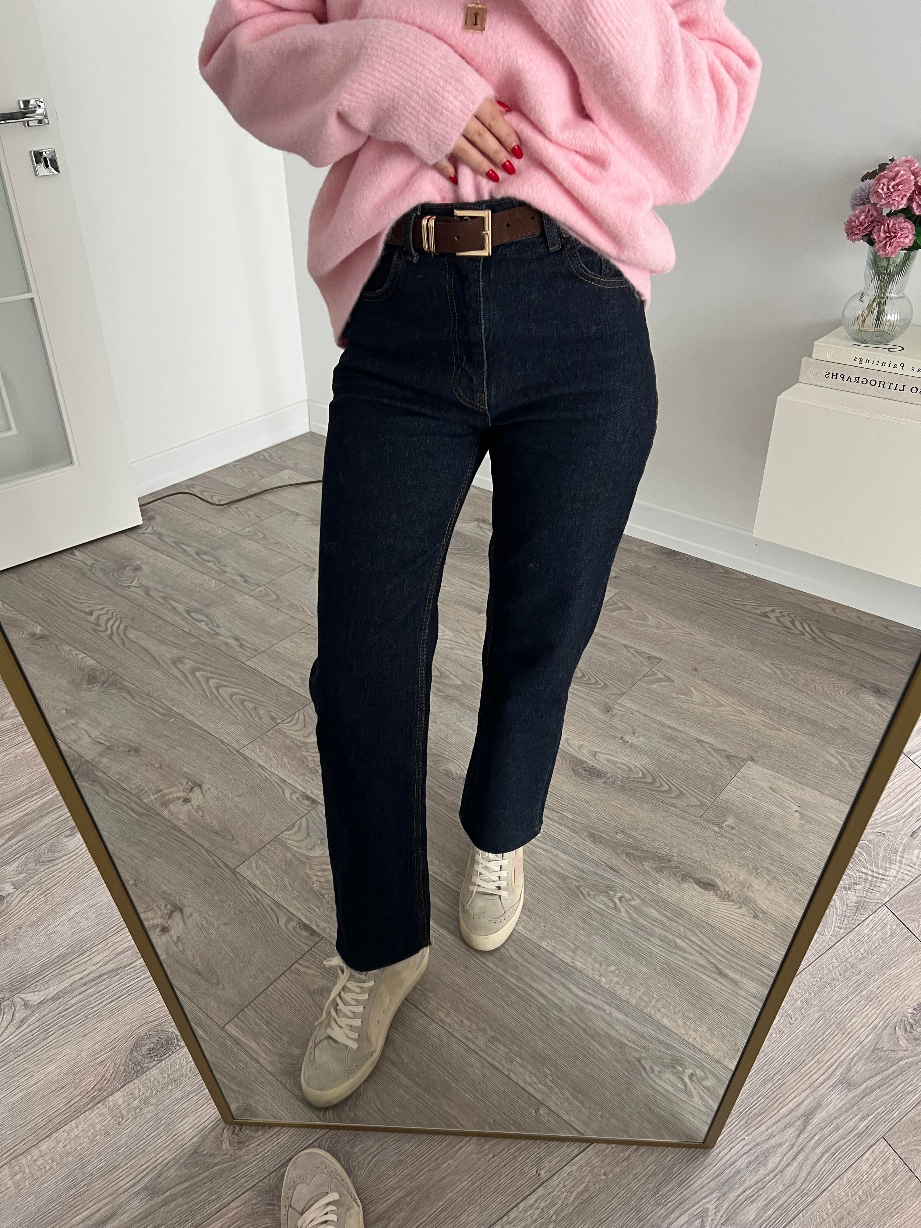 Süet Kemerli Lacivert Straight Jean 