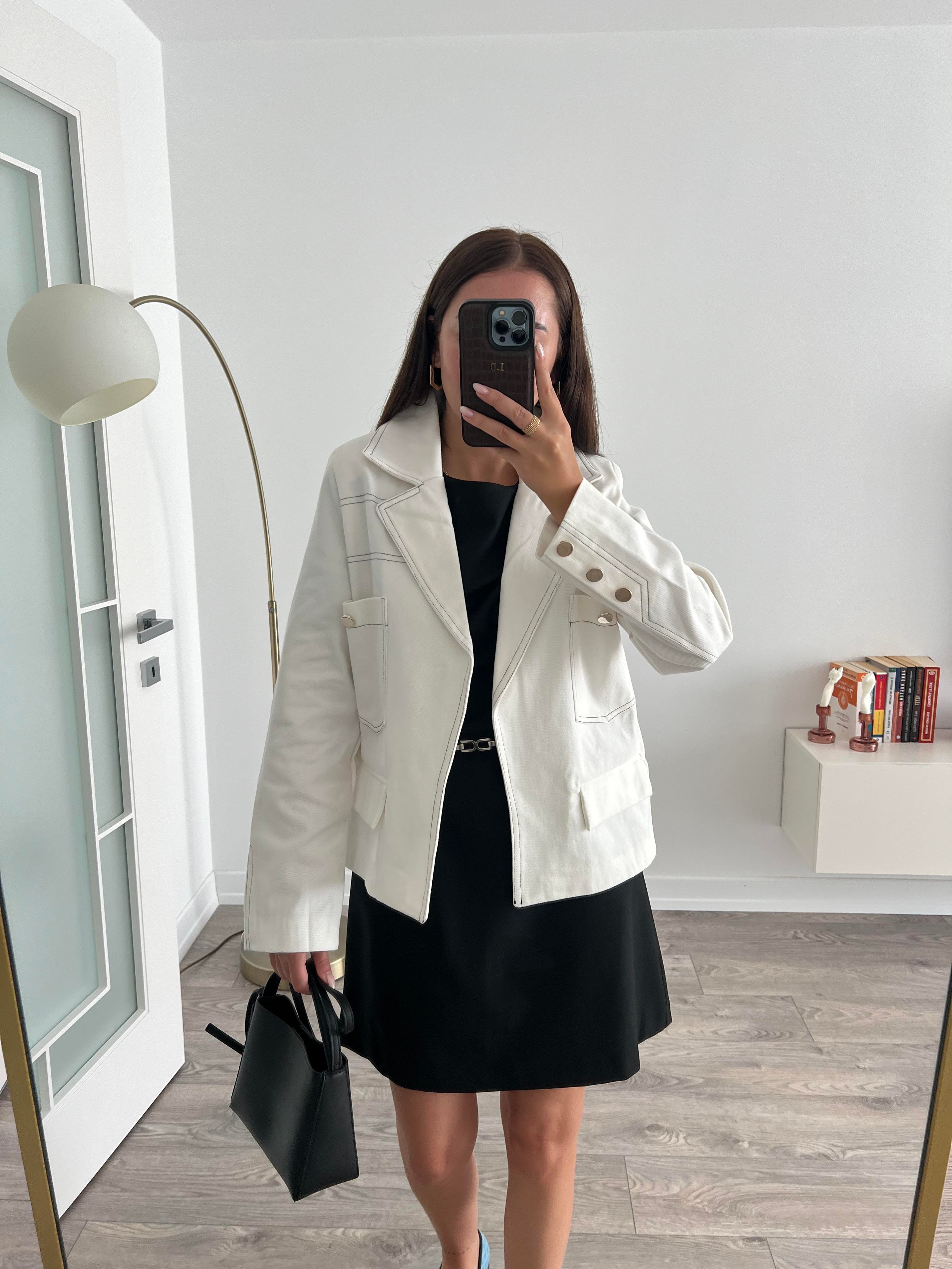 Tasarım Dikiş Detaylı Ekru Jean Ceket