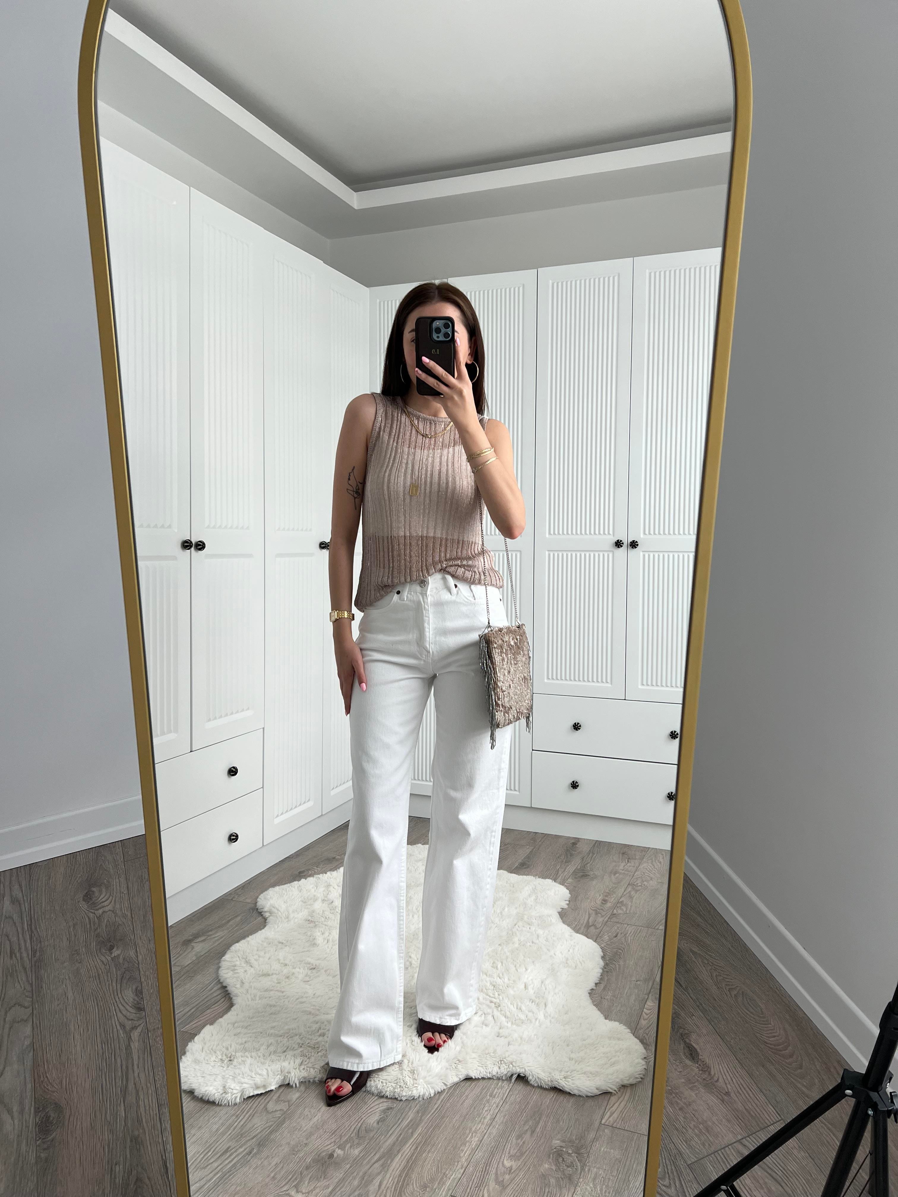 ZR Etiketli Beyaz Straight Jean