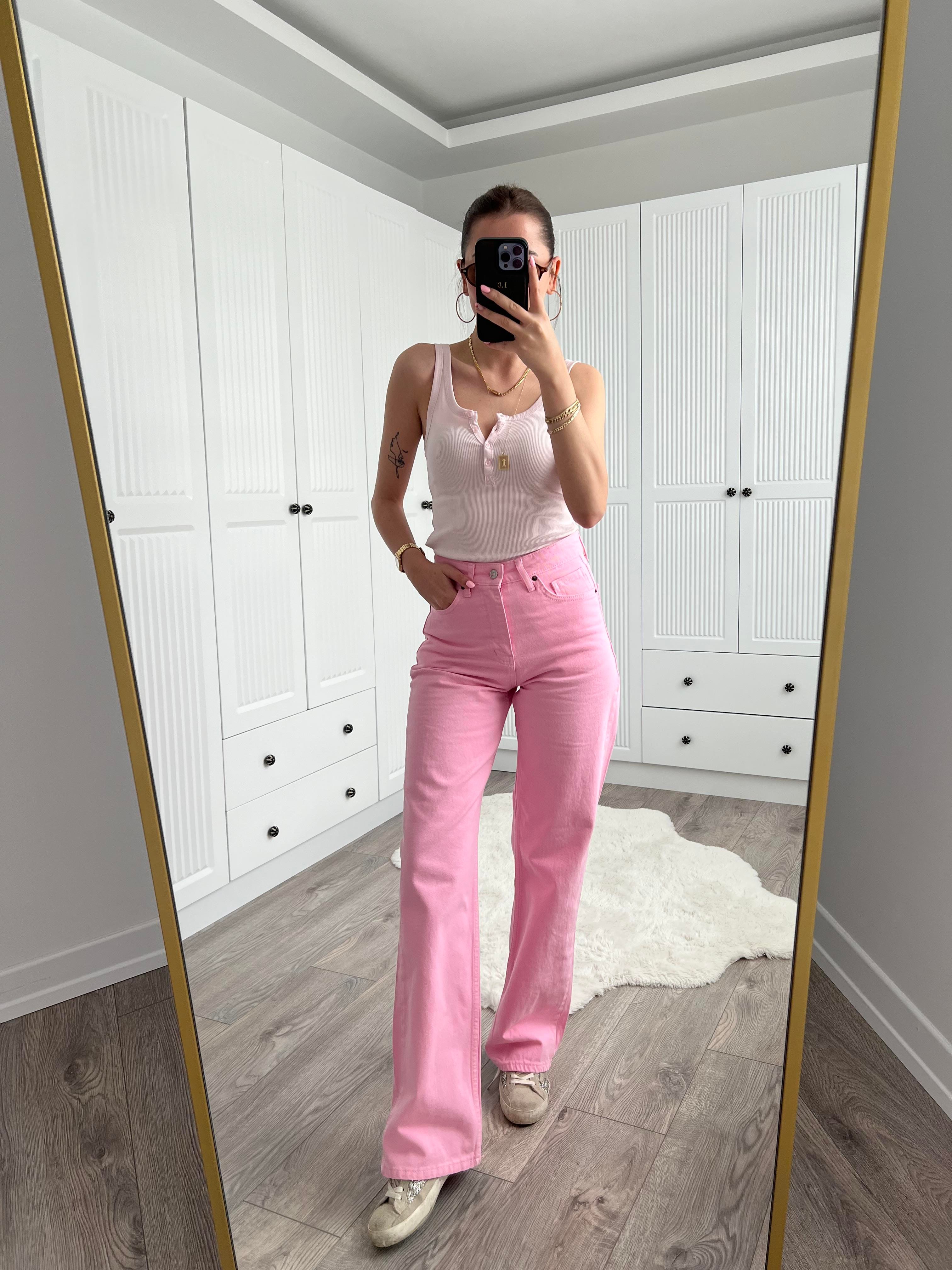 ZR Etiketli Pembe Straight Jean