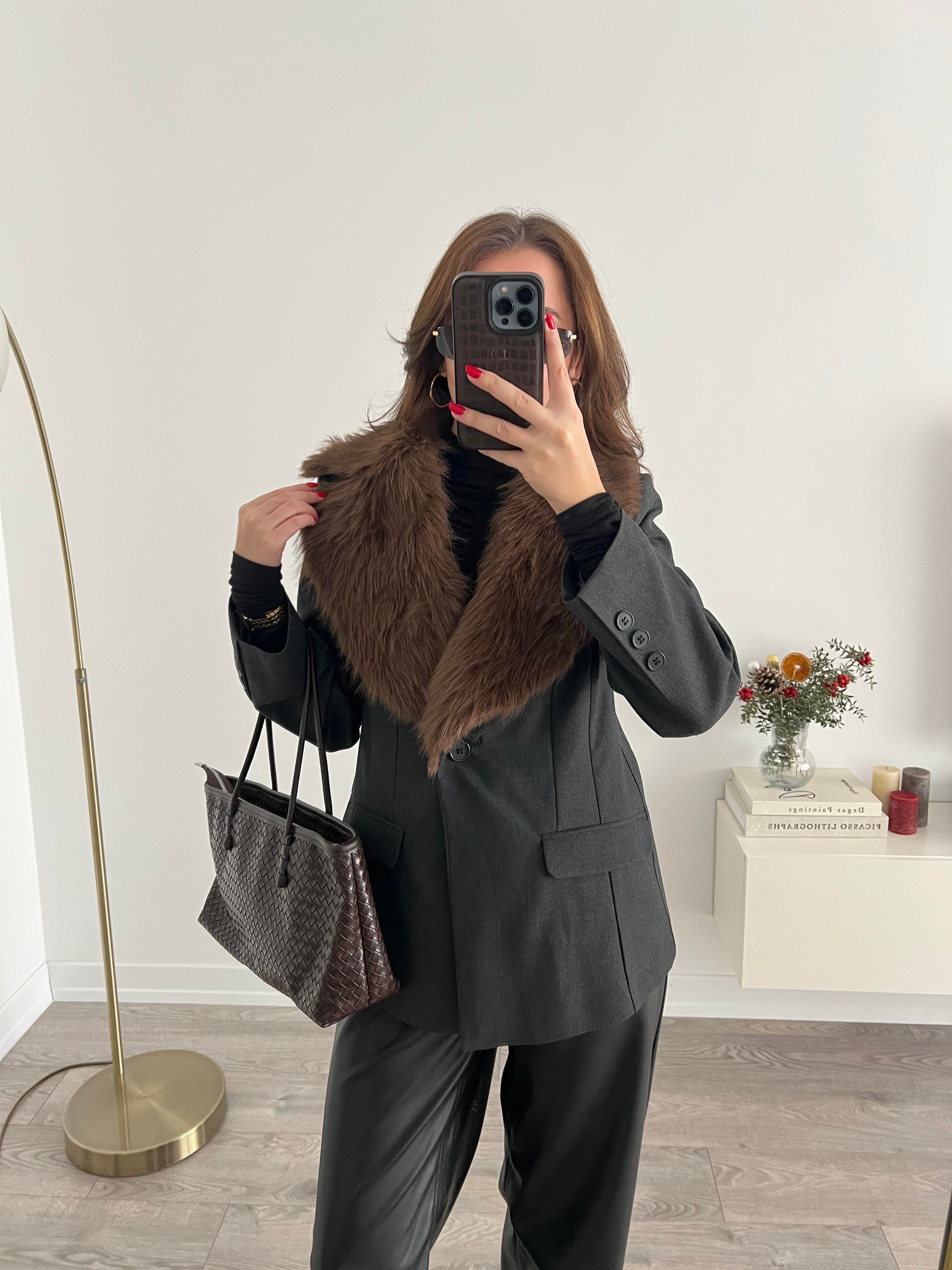 ZR Kürklü Antrasit Blazer Ceket