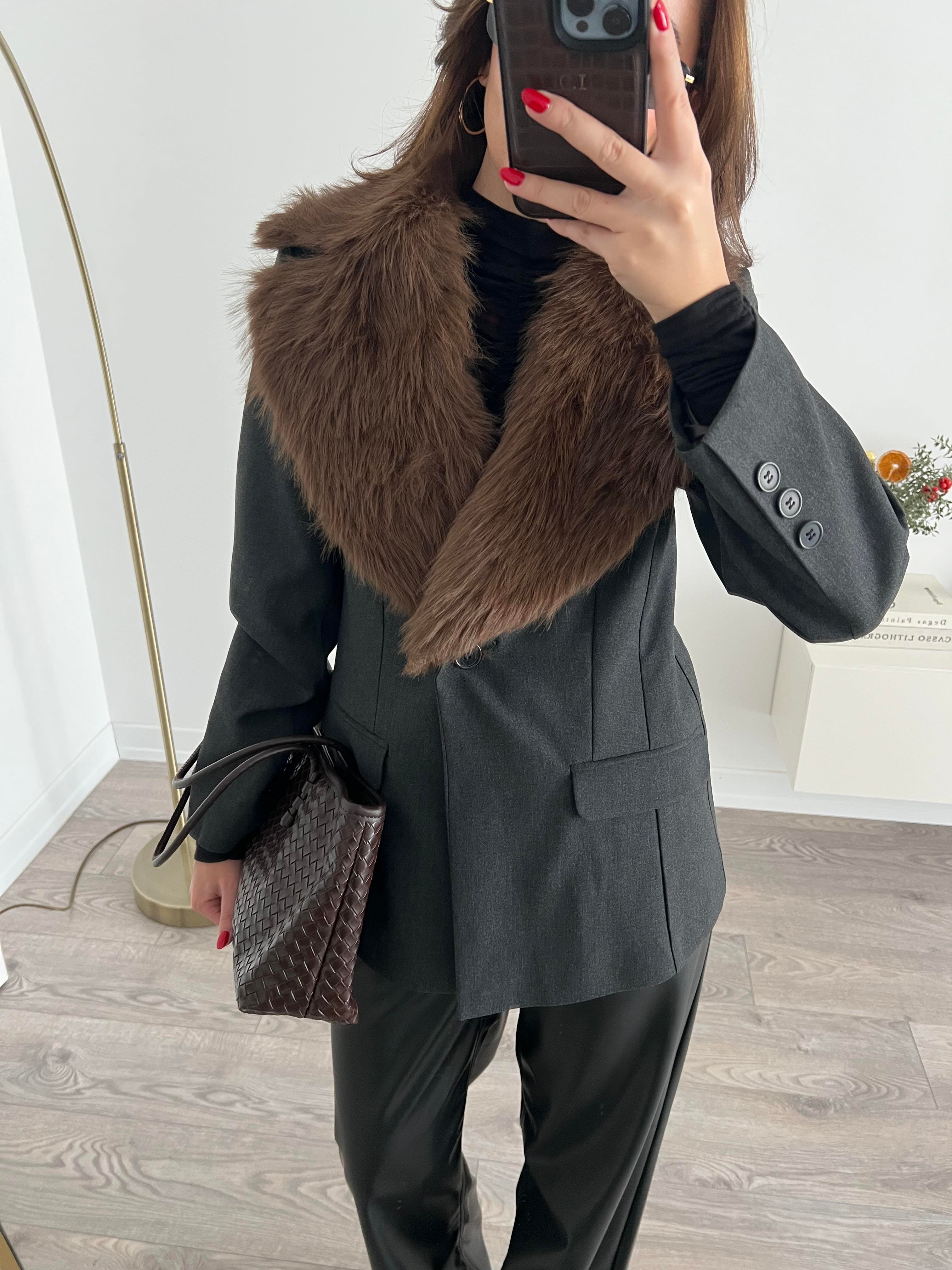 ZR Kürklü Antrasit Blazer Ceket