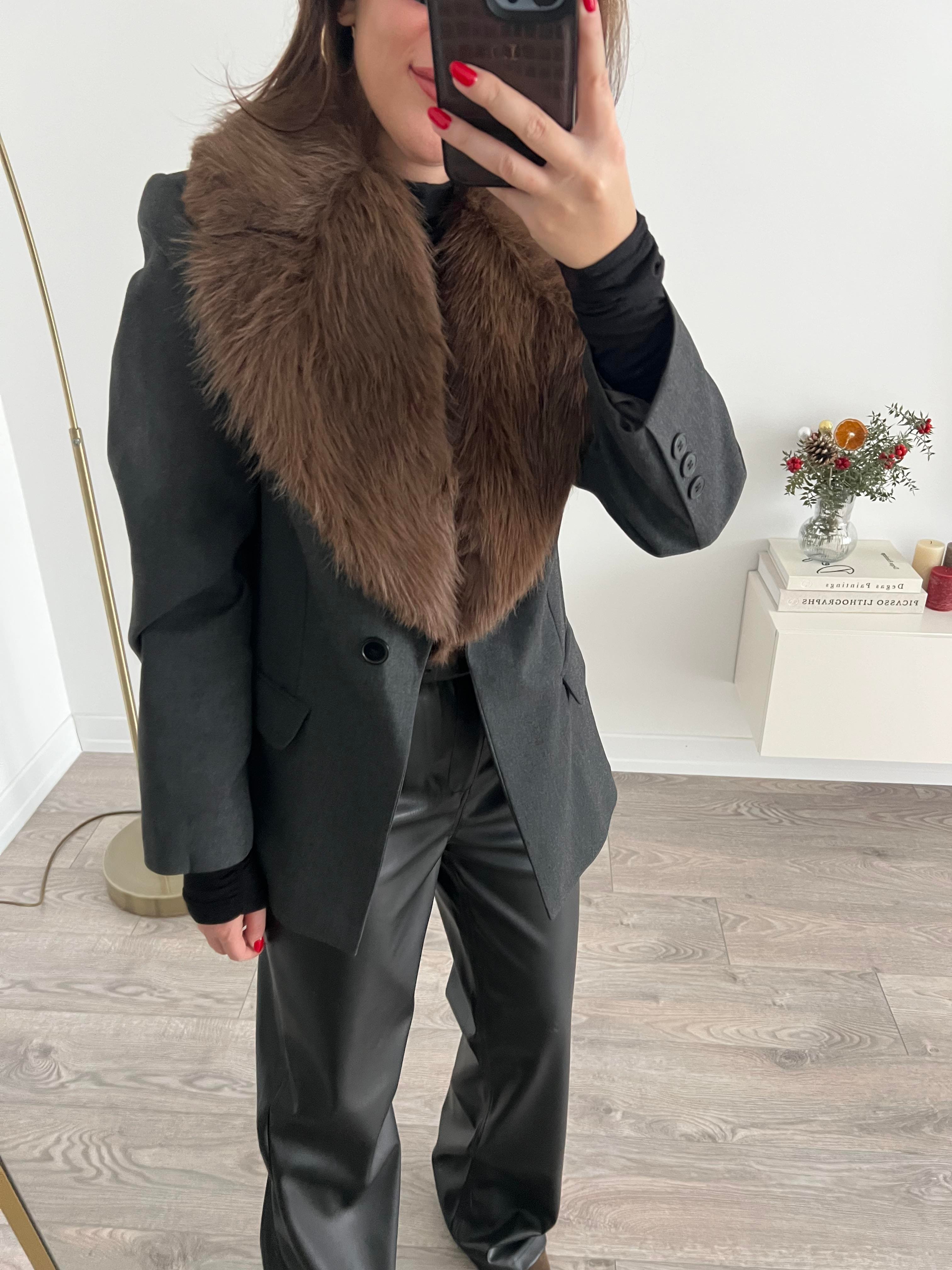 ZR Kürklü Antrasit Blazer Ceket