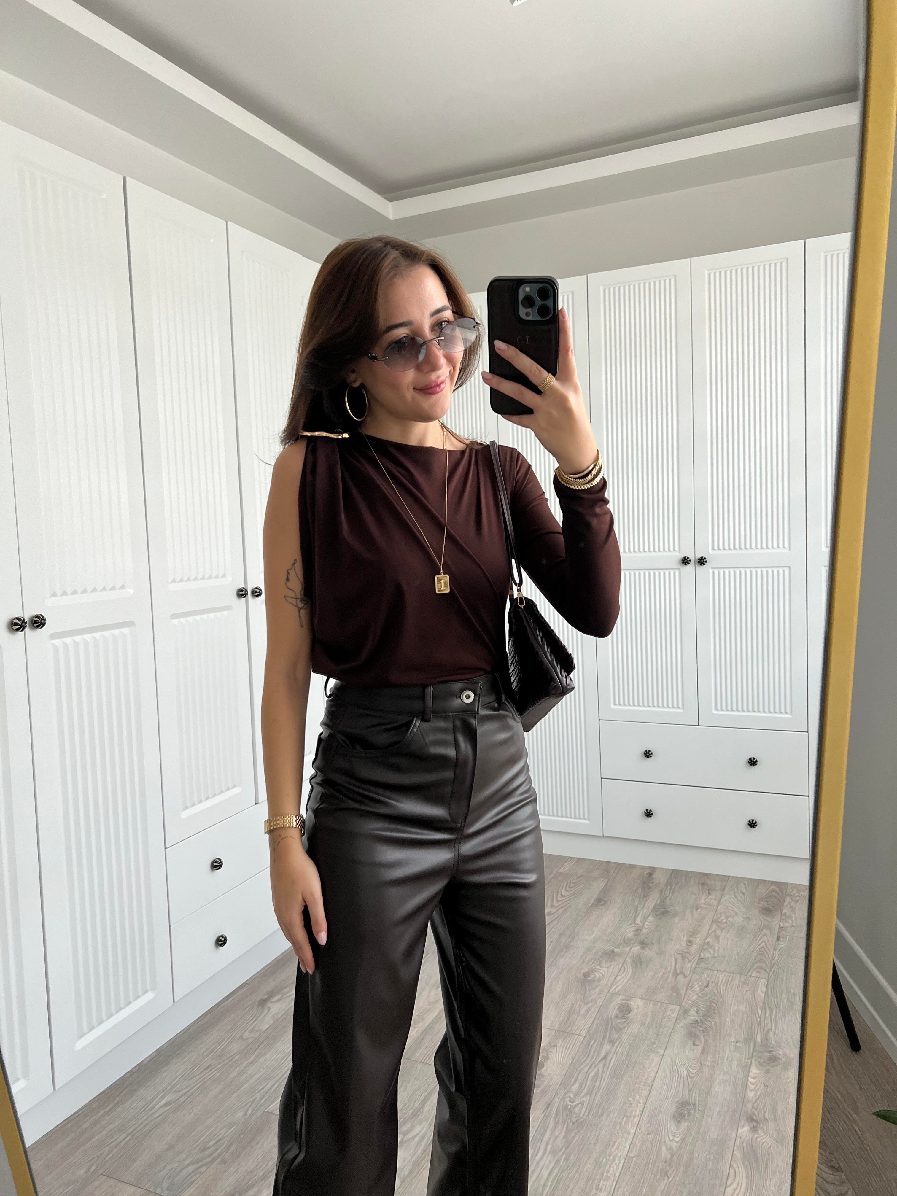 ZR Model Kahve Tek Omuz Bodysuit 