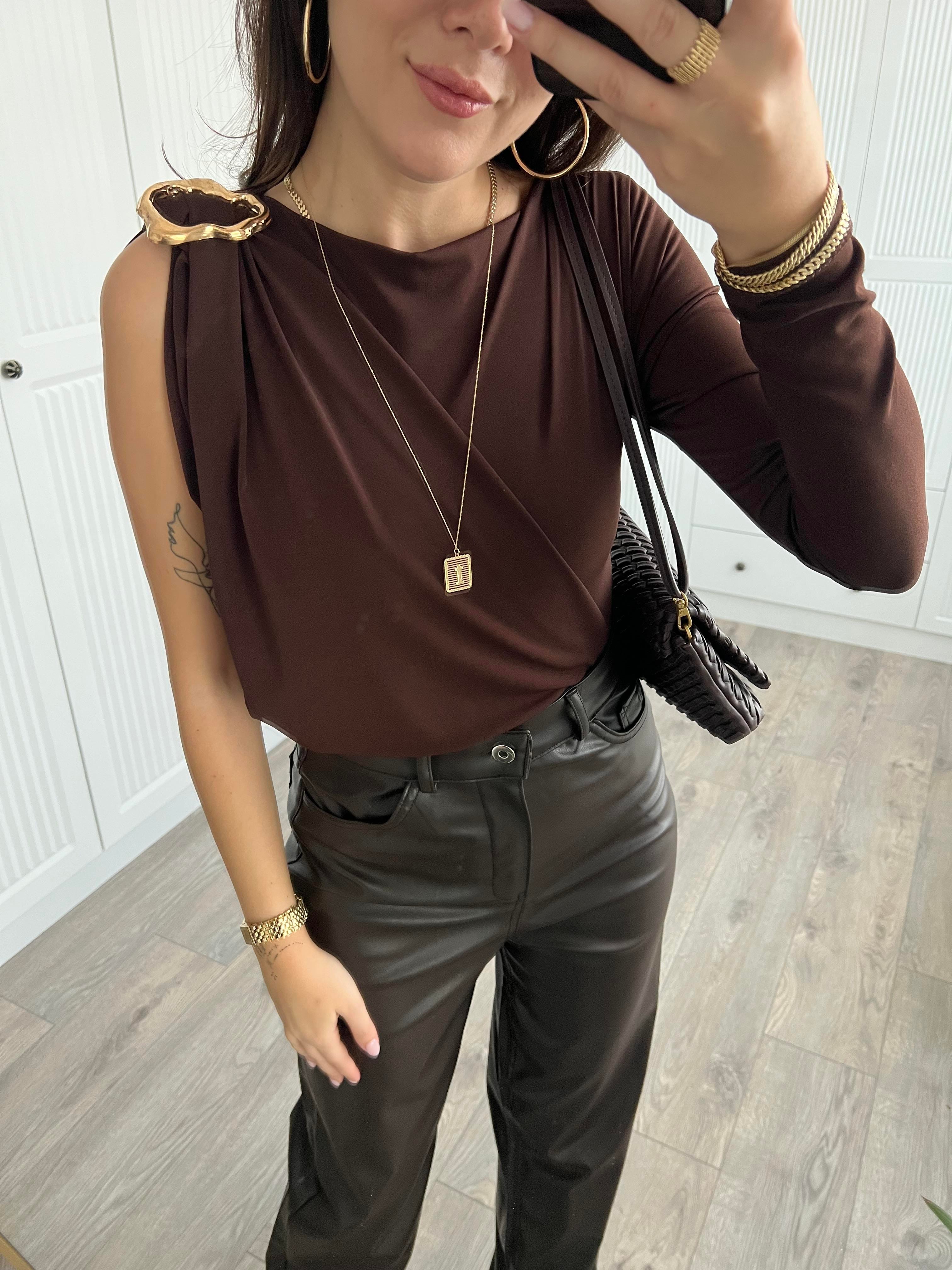 ZR Model Kahve Tek Omuz Bodysuit 