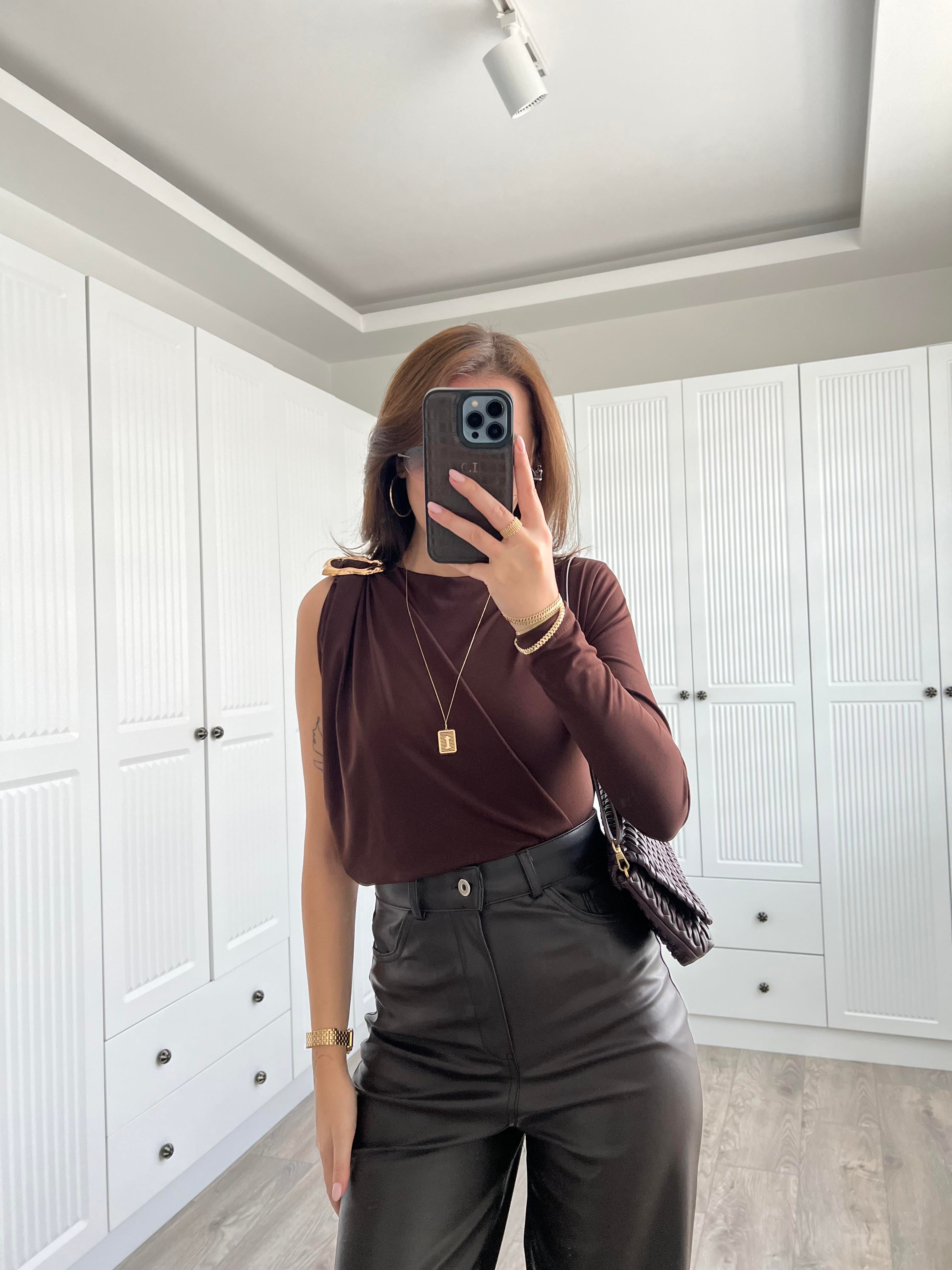 ZR Model Kahve Tek Omuz Bodysuit 