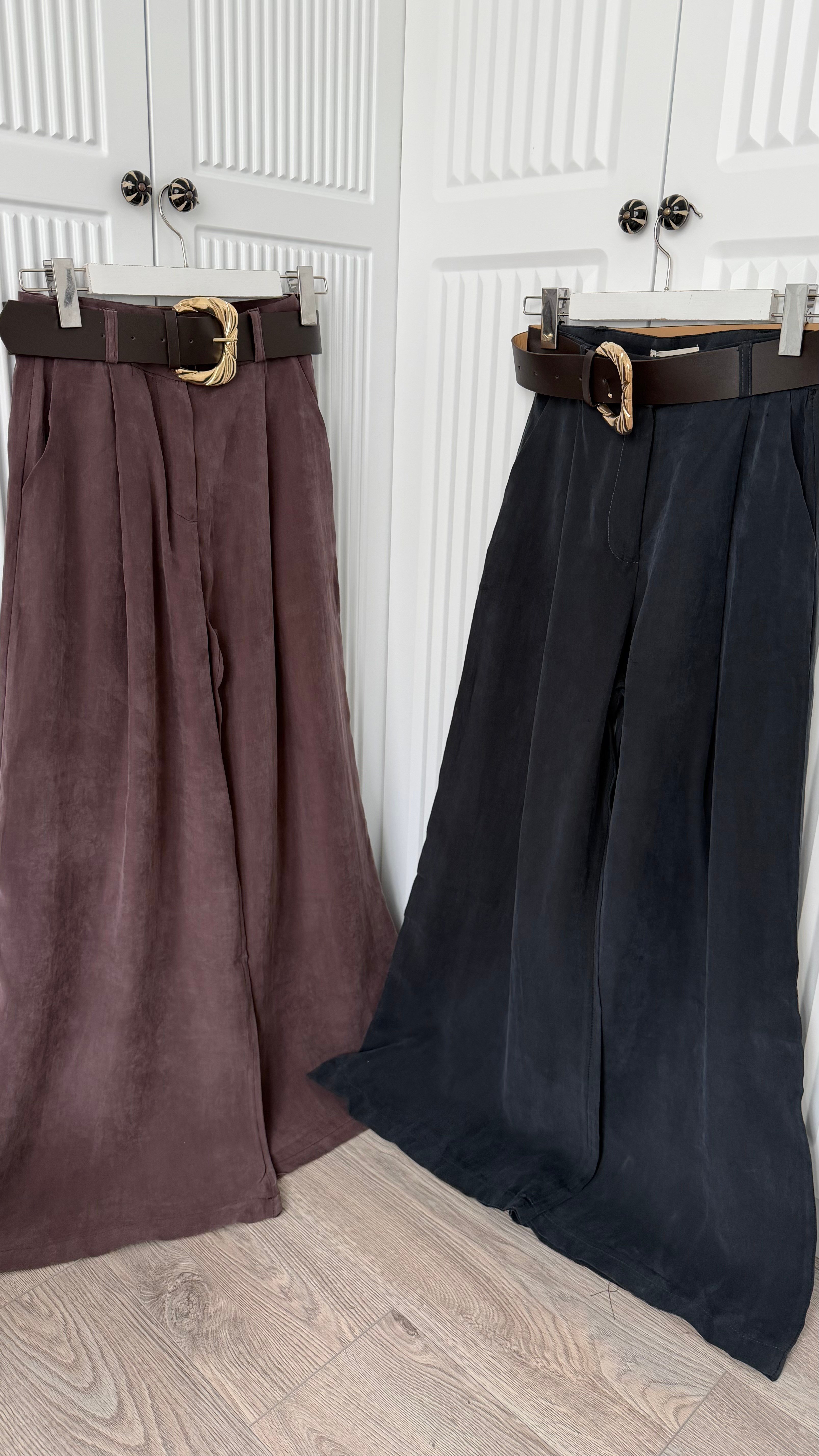 ZR Model Kemerli Antrasit Geniş Paça Pantolon 