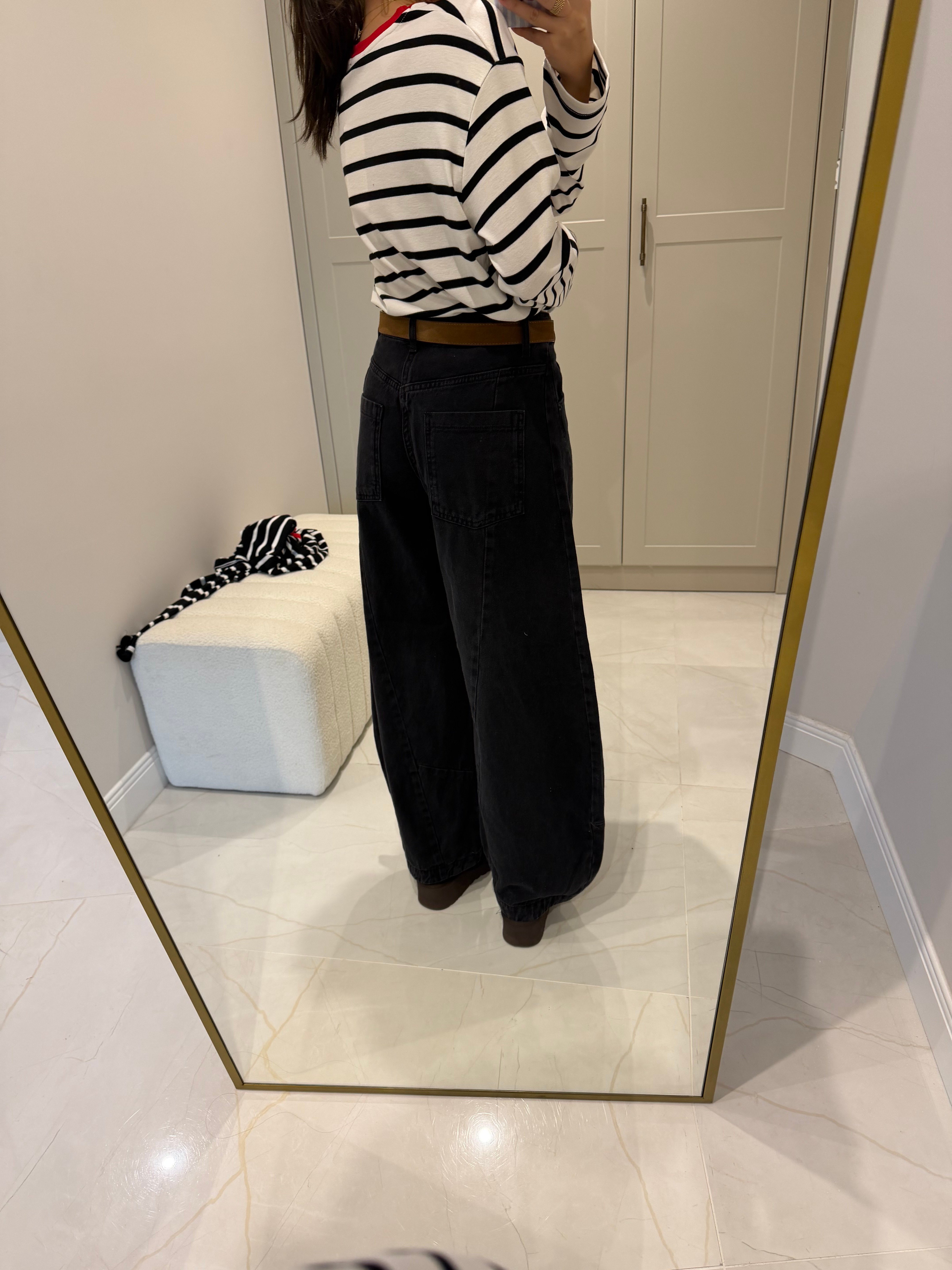 ZR Orj Siyah Dikiş Detaylı Barrel Jean