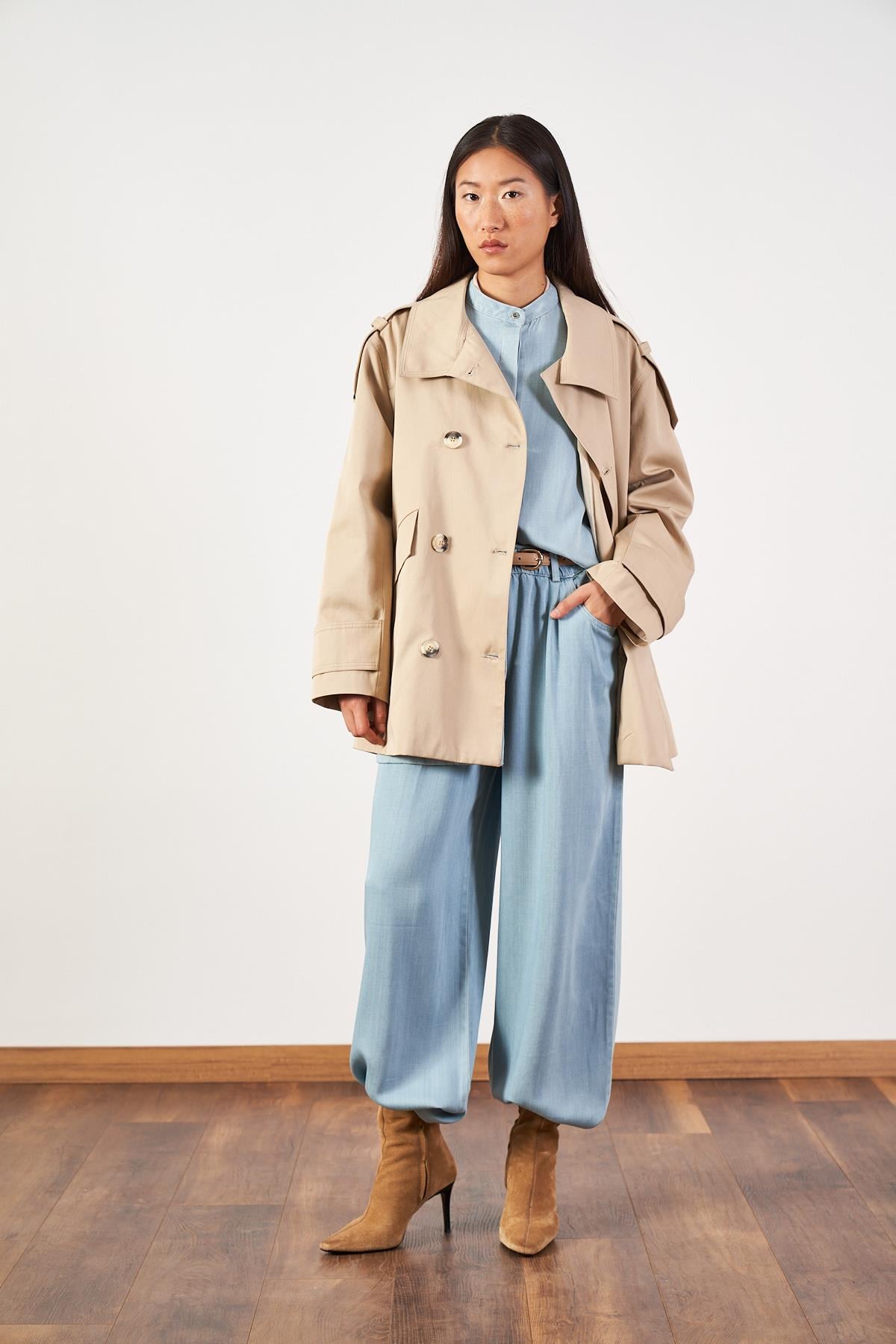 Açık Mavi Denim Tunik Pantolon Tesettür İkili Takım
