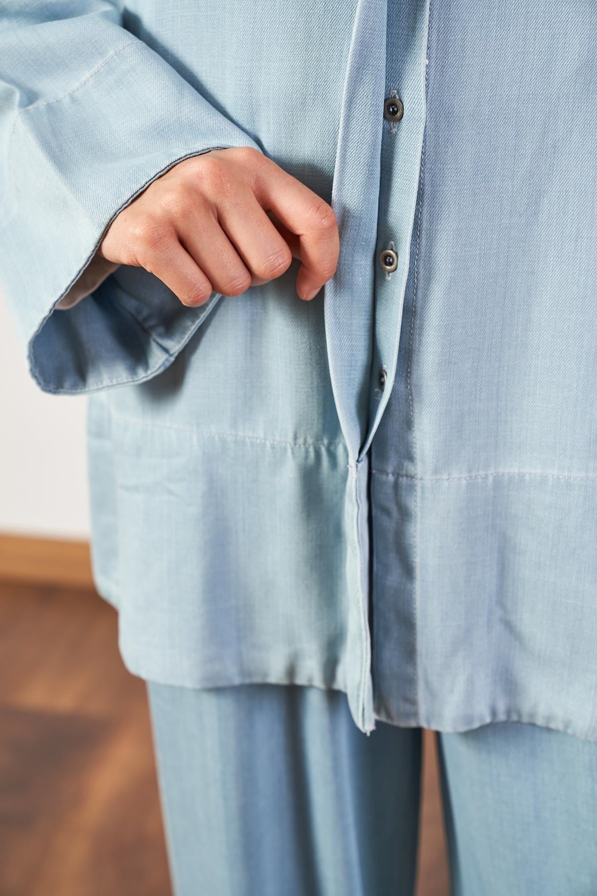 Açık Mavi Pervazlı Denim Tunik