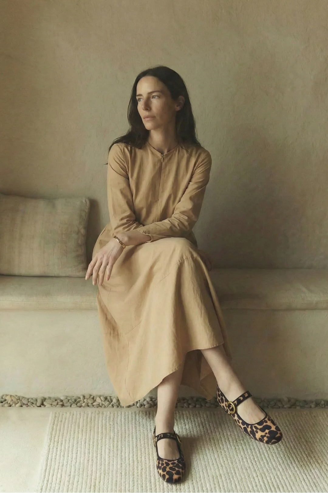 AURA | Gizli Fermuarlı  Minimal Elbise Camel