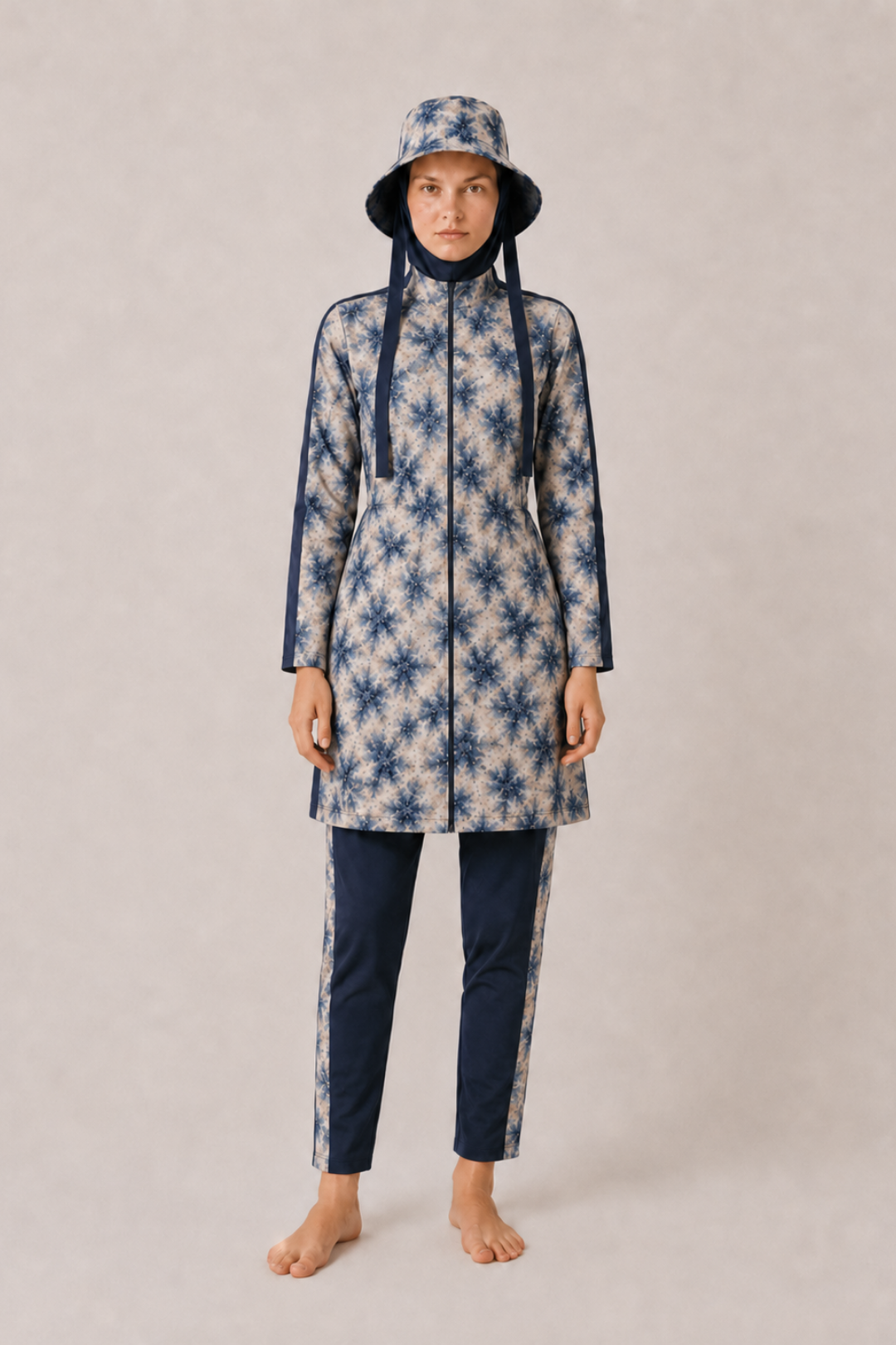 AURELİA TİDE | Batik Desen Lacivert Stoperli Tesettür Mayo 5 li Set