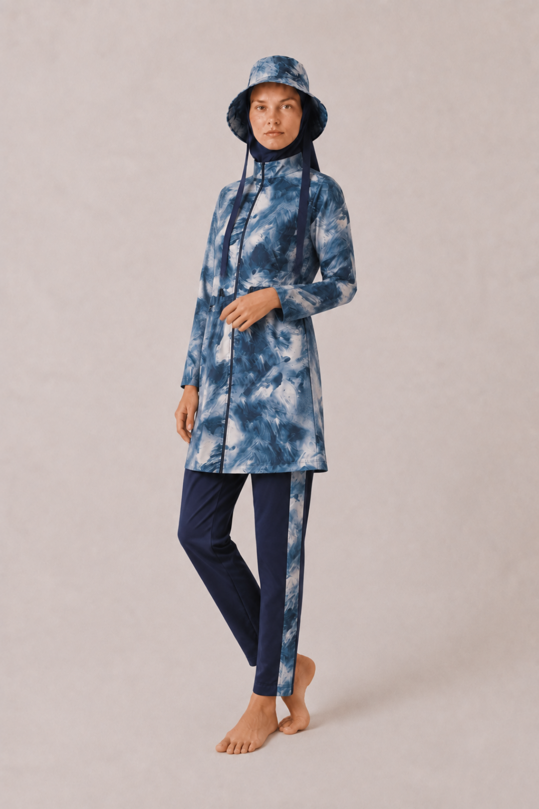 AURELİA TİDE | Batik Desen Lacivert Stoperli Tesettür Mayo 5 li Set