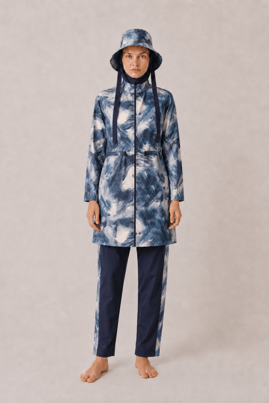 AURELİA TİDE | Batik Desen Lacivert Stoperli Tesettür Mayo 5 li Set