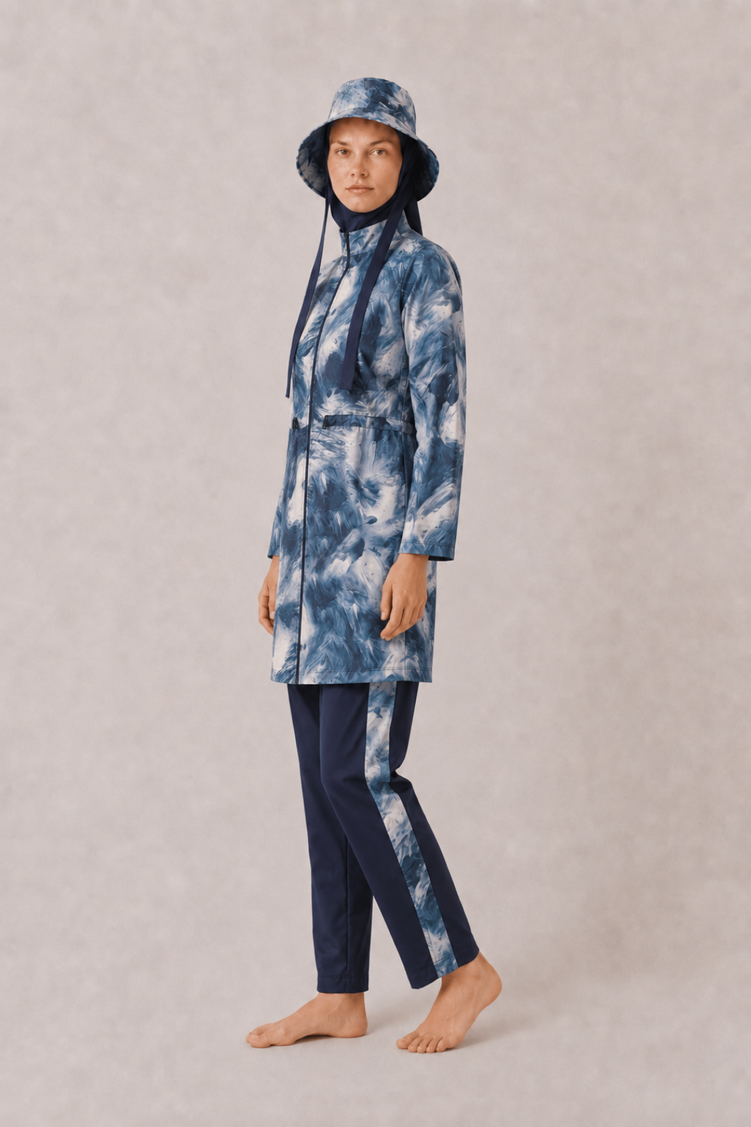 AURELİA TİDE | Batik Desen Lacivert Stoperli Tesettür Mayo 5 li Set